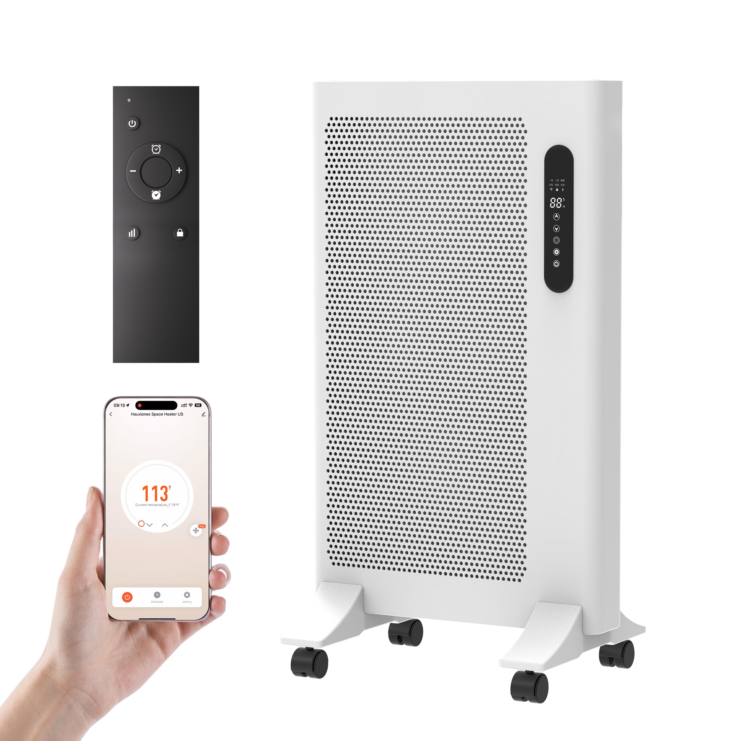 Mica Infrared Space Heater, 1500W Portable Panel Heater for Indoor Use, Large Room, WiFi Smart App & Alexa Control, Fast Heating, Energy Efficient, Quiet, White