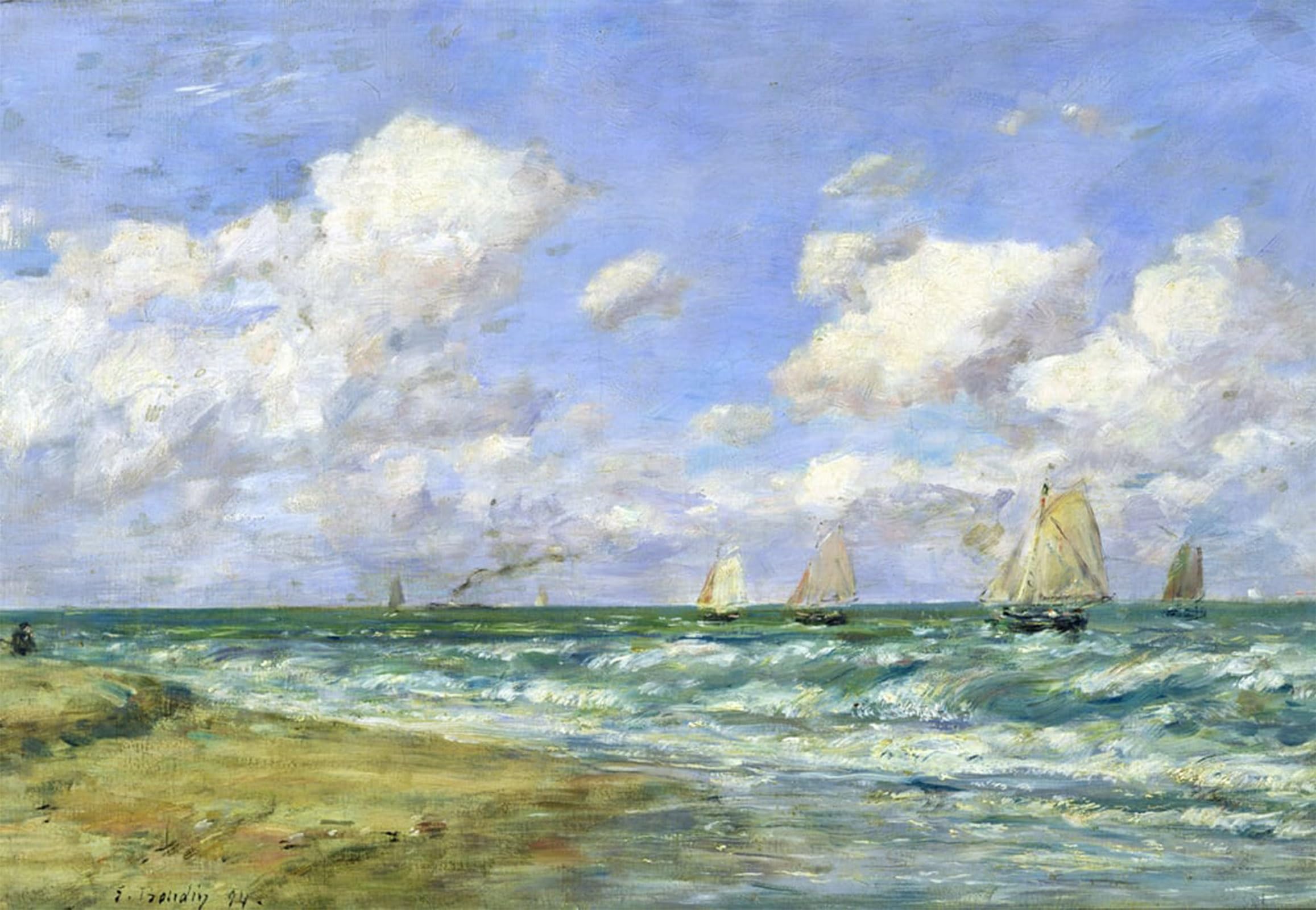SERENDIPITP Abstract Painting Mural Print Picture Wall Decor Painting Marine Scene by Eugene Louis Boudin Vintage Wall Artwork for Home Decor 60x90cm