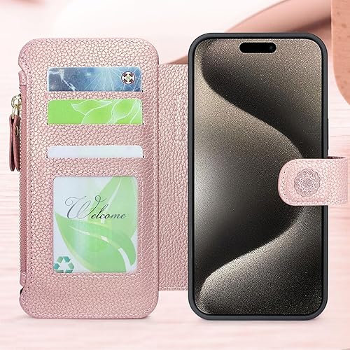 Miniatura 9 de Harryshell Funda compatible con iPhone 15 Pro, con carga inalámbrica MagSafe con 3 ranuras para tarjetas, bolsillo con cremallera, bolsillo con
