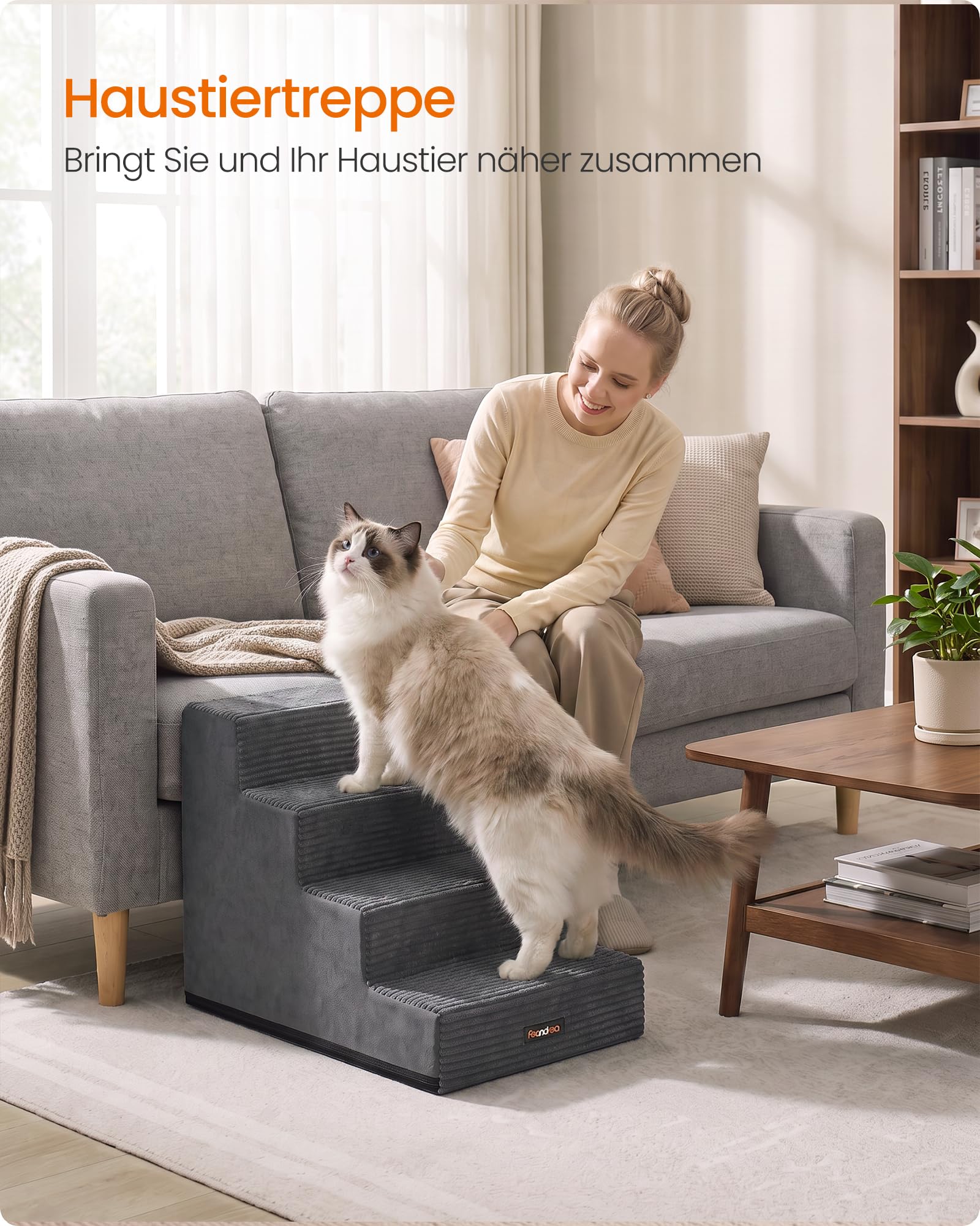 Feandrea Hundetreppe, 4 Stufen, aus Schaumstoff, 62 x 40 x 44 cm