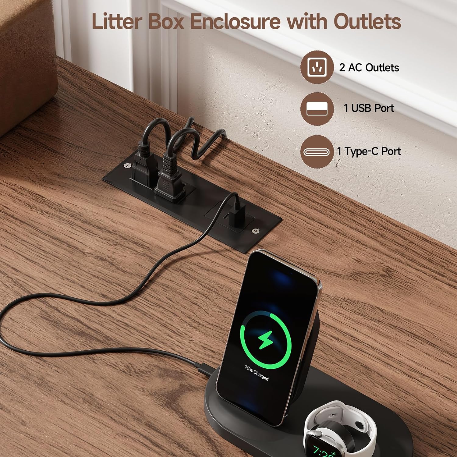  70 Inches Cat Litter Box Enclosure for 2 Cats, Walnut thumbnail