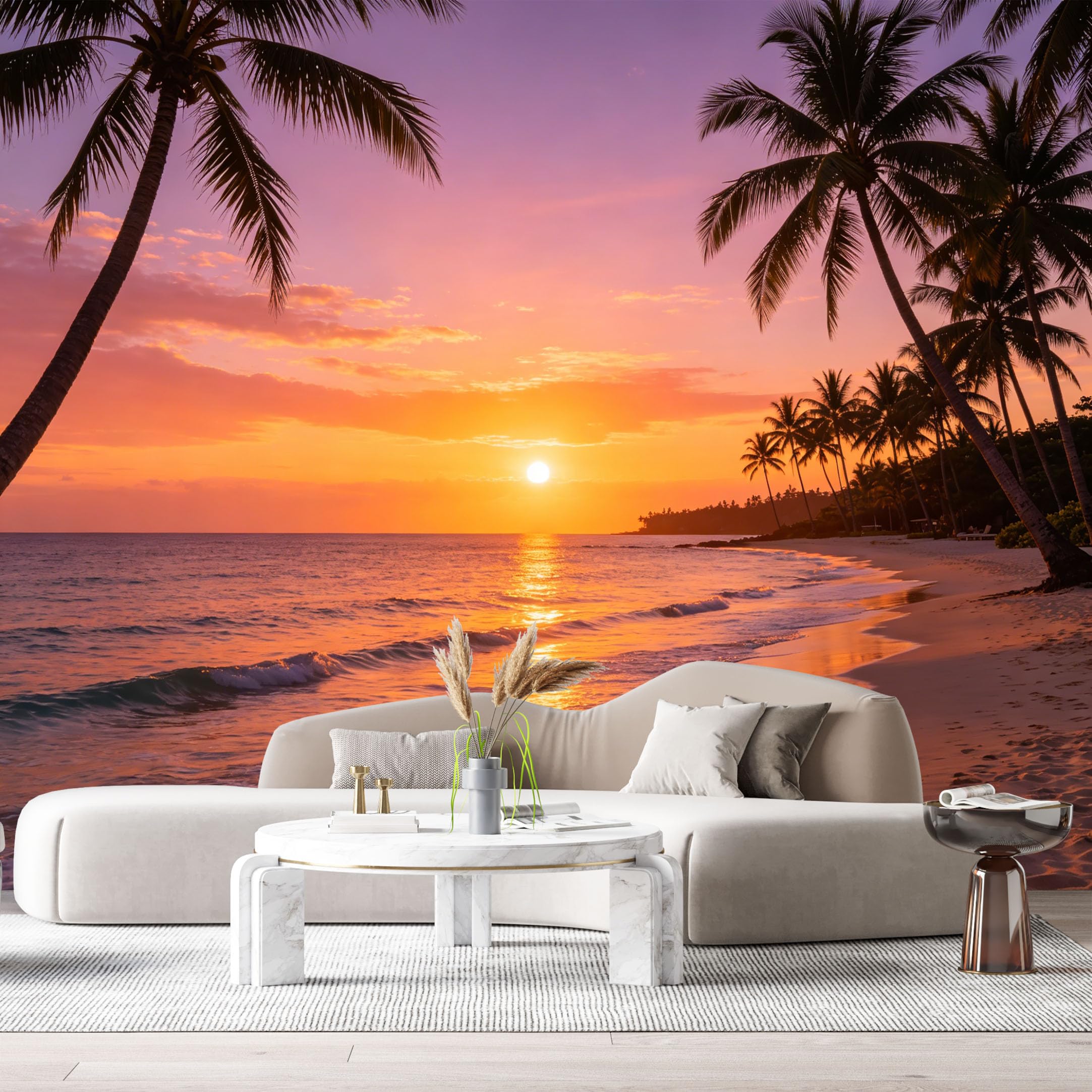 Custom Size Wall Murals Tropical Beach Sunset Palm Tree Coastal Landscape SelfAdhesive Wall Fabric Removable Large Wallpaper for Photo Living Room Interior Decor