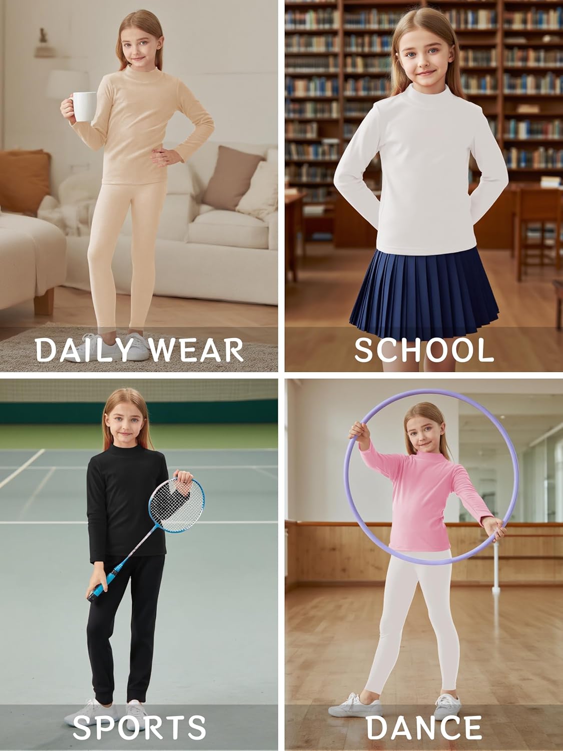 Dreammonkey Girls Mock Turtleneck Long Sleeve Shirt Basic Base Layer Casual Tee Tops for Toddler Kids 2T-13Y - Image 5