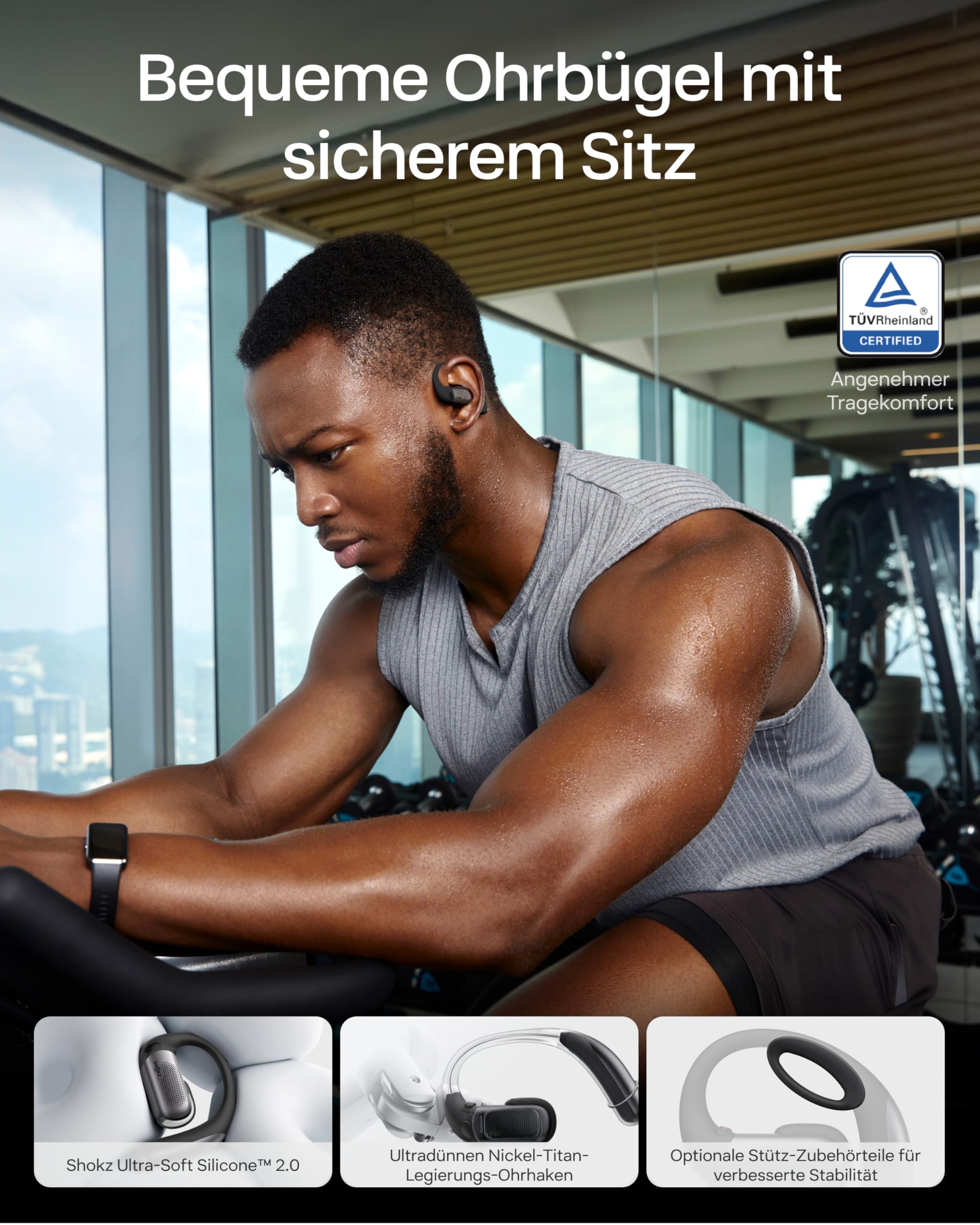 SHOKZ OpenFit Pro Open-Ear-Kopfhörer mit Open-Ear Geräuschreduzierung, Optimised for Dolby Atmos, Tiefe Bässe, 50H Akku, klare Anrufe für Arbeit, Sport, Outdoor Bluetooth 6.1, IP55, Schwarz