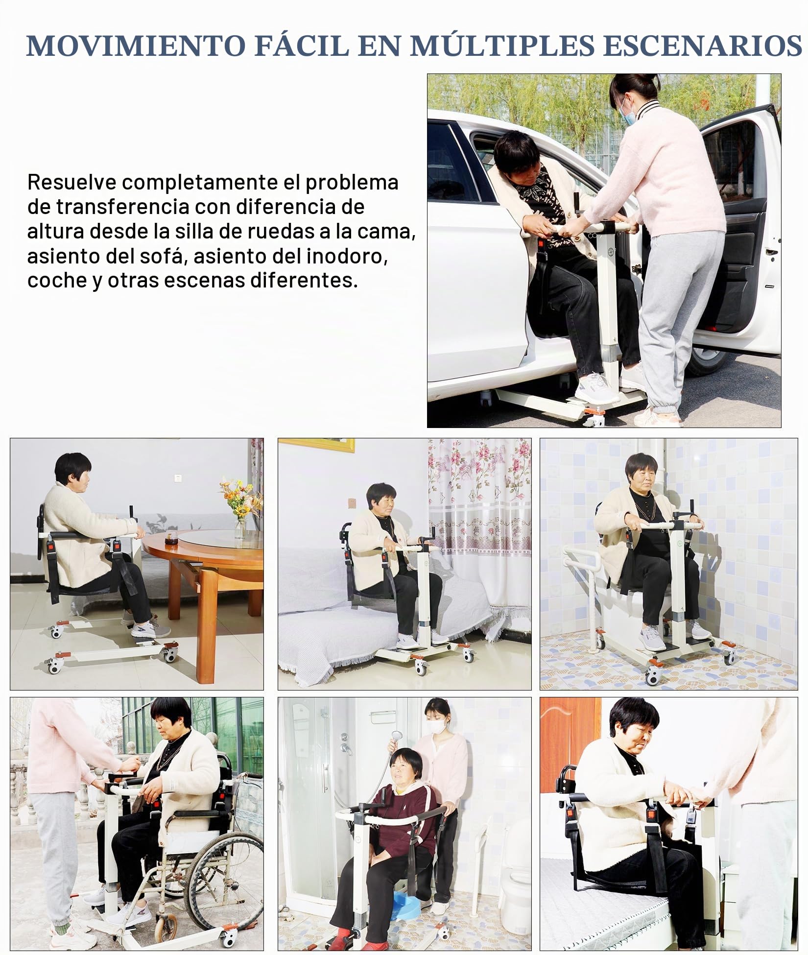 Silla de Transferencia con Grúa Portátil, Elevador de Pacientes Ligero para Hogar, Silla de Ruedas para traslado de Pacientes, Silla de Ducha para Ancianos, Elevador de Pacientes