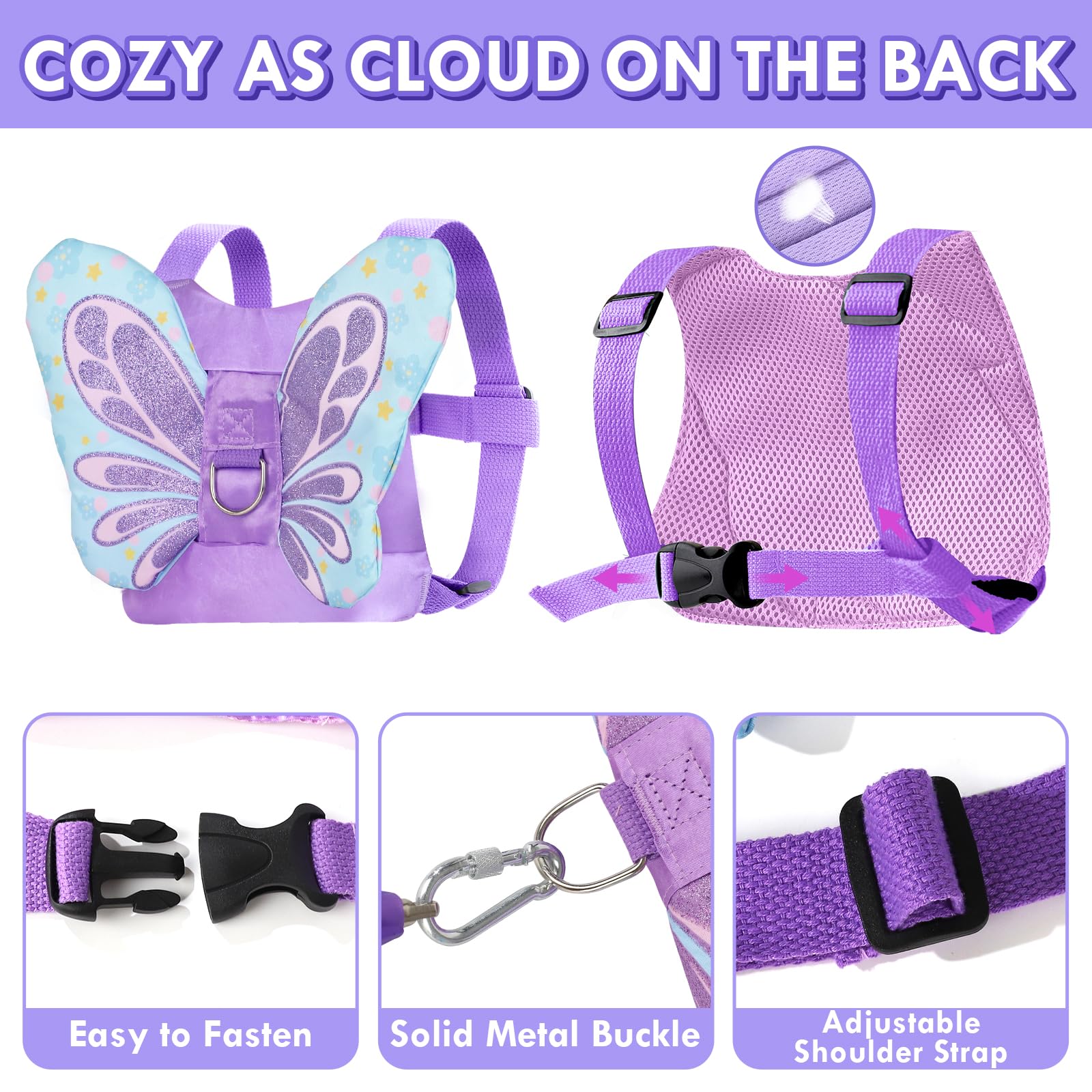 Lehoo Castle Toddler Reins, 4 in 1 Baby Reins Walking Harness Butterfly - Image 4