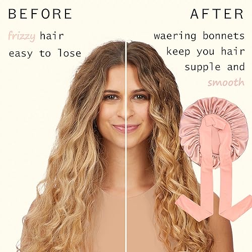 Miniatura 30 de Gorro de seda satinada para dormir, gorros grandes con banda de amarre con correas ajustables, gorras de dormir nocturnas para mujeres, cabello