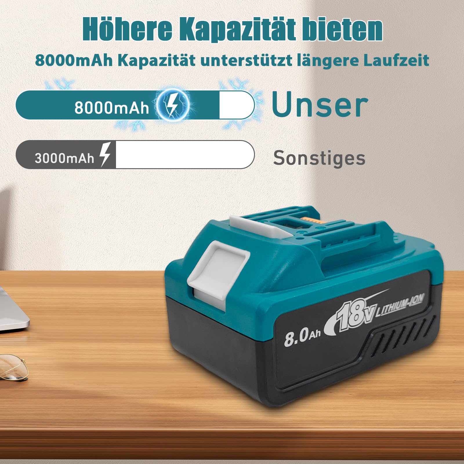 Akumulator zastępczy do Makita 18 V akumulator 2 x 8000 mAh, kompatybilny z BL1860 BL1860B BL1850 BL1850B BL1840 BL1830 BL1820