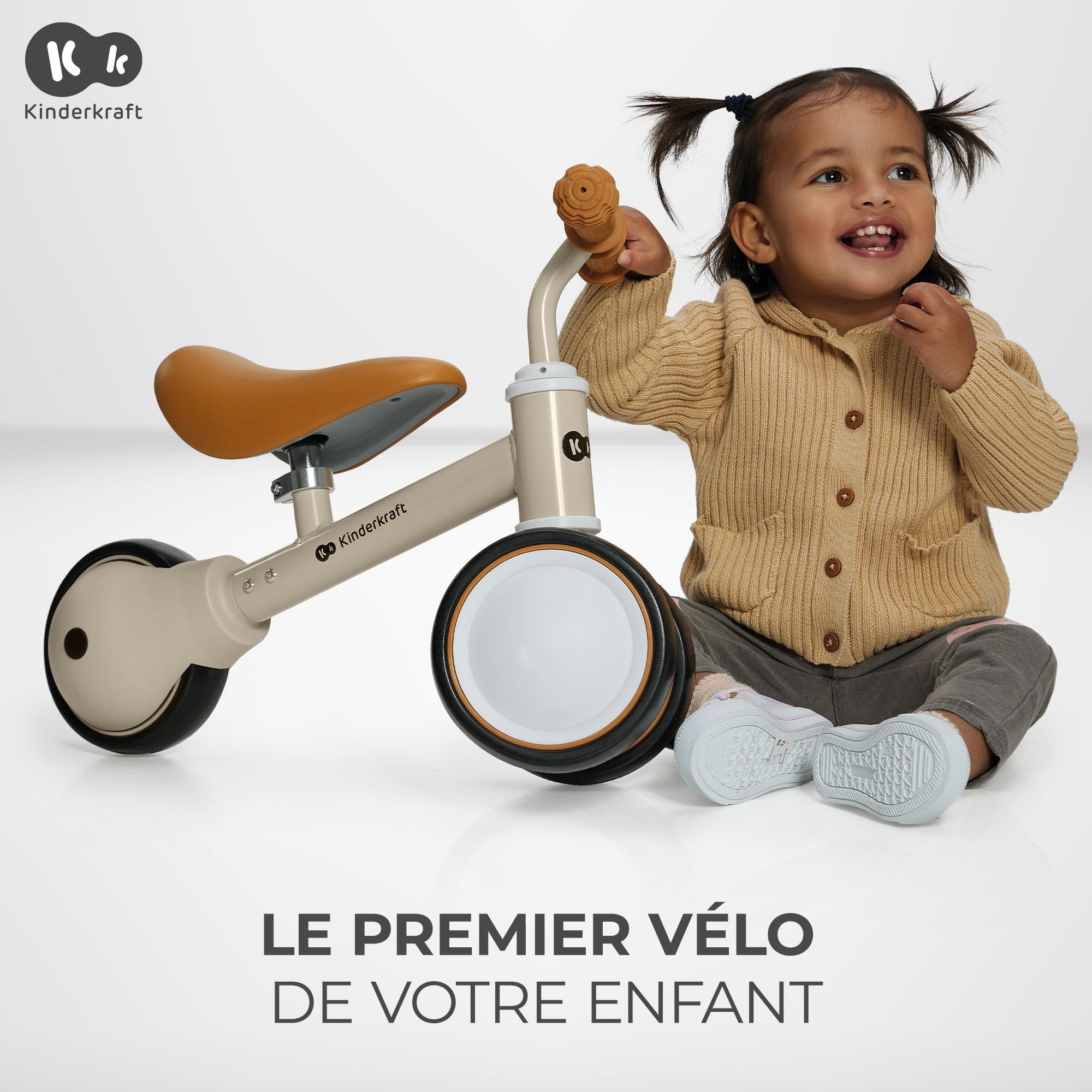 Kinderkraft Cutie Draisienne en Métal, Vélo 3-en-1, Vélo sans Pédales, Vélo Bébé, Siège Réglable (de 26 à 28 cm)., Sûr et Pratique, Poids léger, Trois Roues, 1 an à 15 kg, Bleu