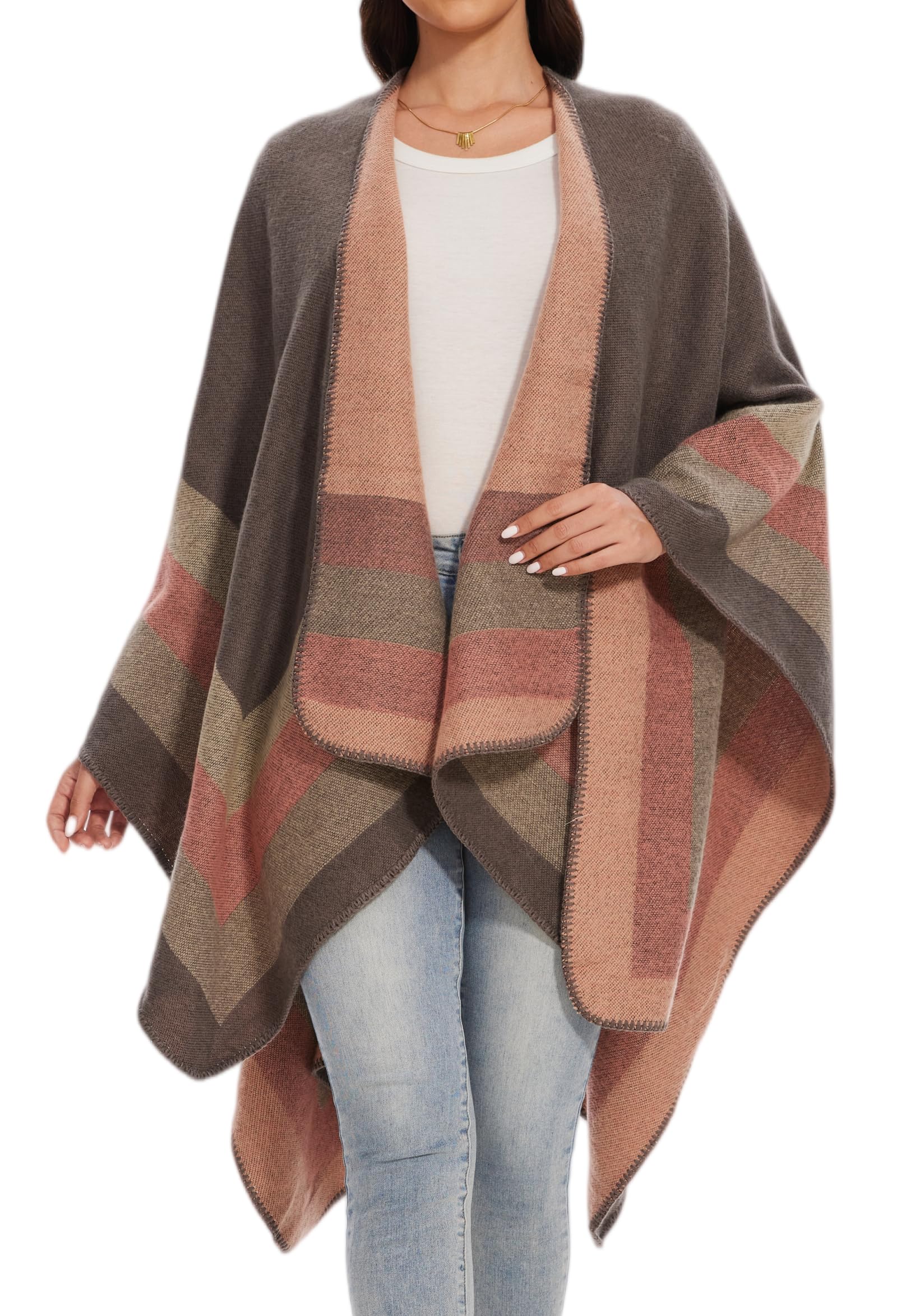 Poncho Femme Hiver Élégant Châle Femme Chaud Poncho Cape Réversible Écharpe Châle Hiver Automne Cadeau de Noël pour Femme