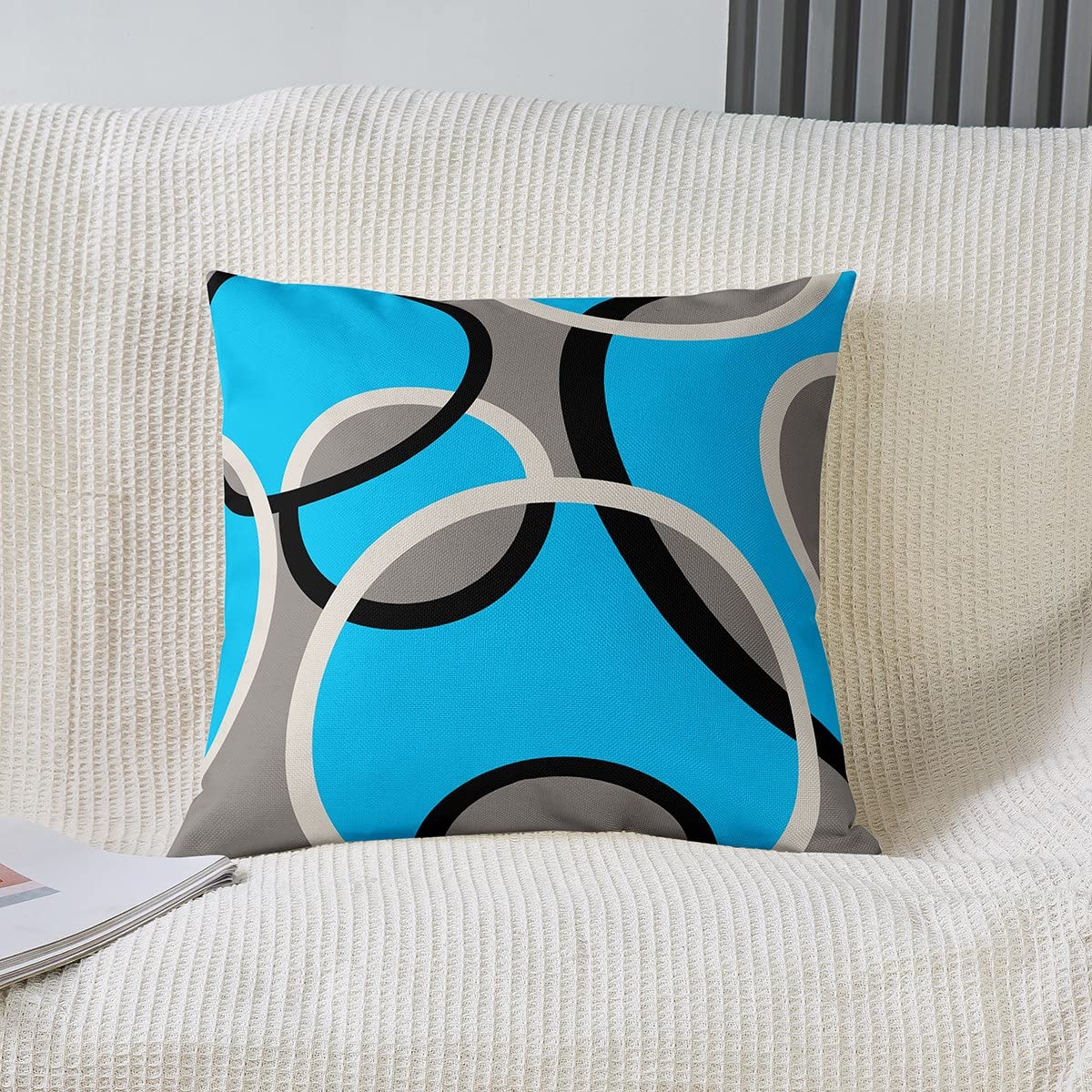 Loussiesd Set di 4 federe per cuscini geometriche con linee geometriche, morbide e moderne, arte astratta, per donne, uomini, rosso, nero, bianco, 40 x 40 cm