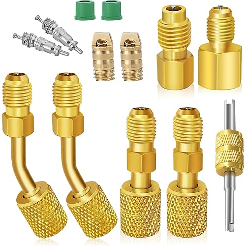 R410A Mini Split Adapters, R410a Refrigerant Hose Adapter, Brass Converter Mini Split Line Adapter Connectors kit with 5/16’’ SAE Female to 1/4’’ SAE Male, 1/2’’ to 1/4’’ Refrigerant Tank Adapters (6)