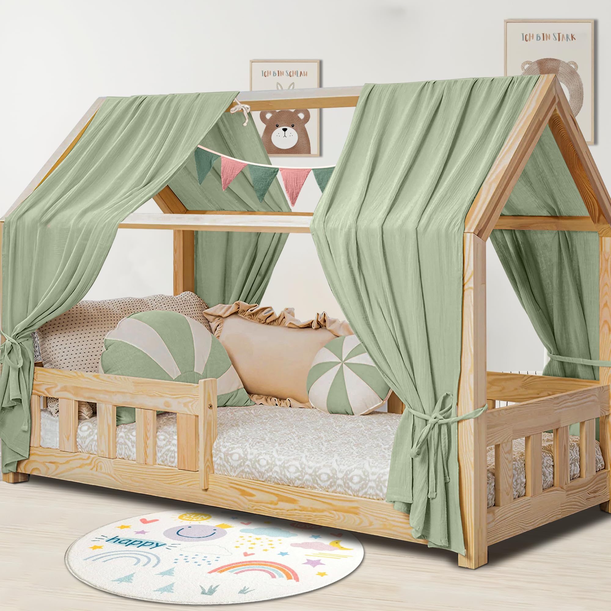 Juego de Decoración para Cama de Casa: Dosel de Muselina, 2 Doseles y 1 Banderín para Habitación Infantil - 67 x 270 cm