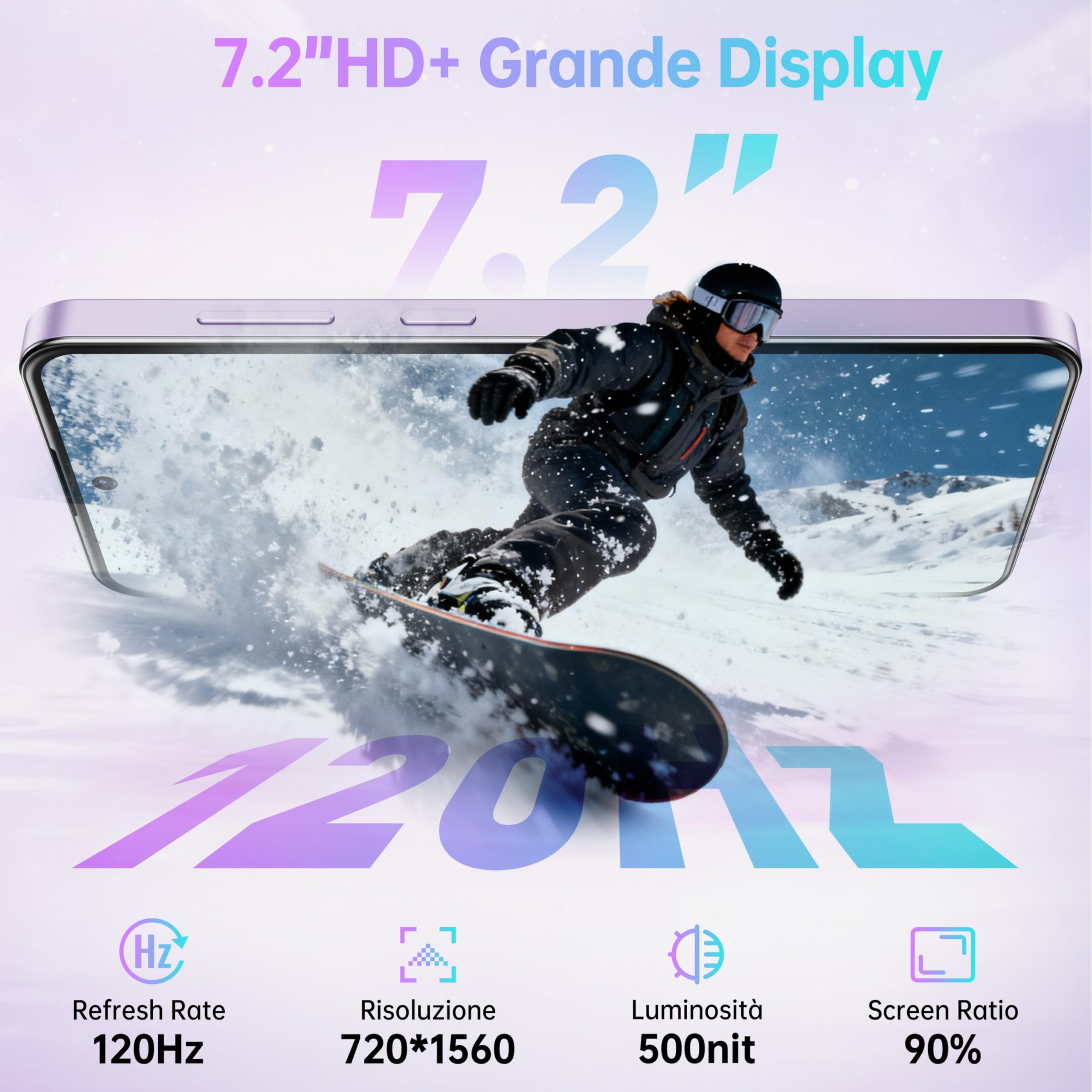 OUKITEL C69 Smartphone Android 15-24GB RAM+256GB ROM TF/1TB Telefono Cellulare, 7.2" HD+ 120Hz Grande Schermo, 6000mAh Cellulari, 64MP+8MP Telefono 4G Dual SIM/Fingerprint/Face ID/NFC/OTG, Viola