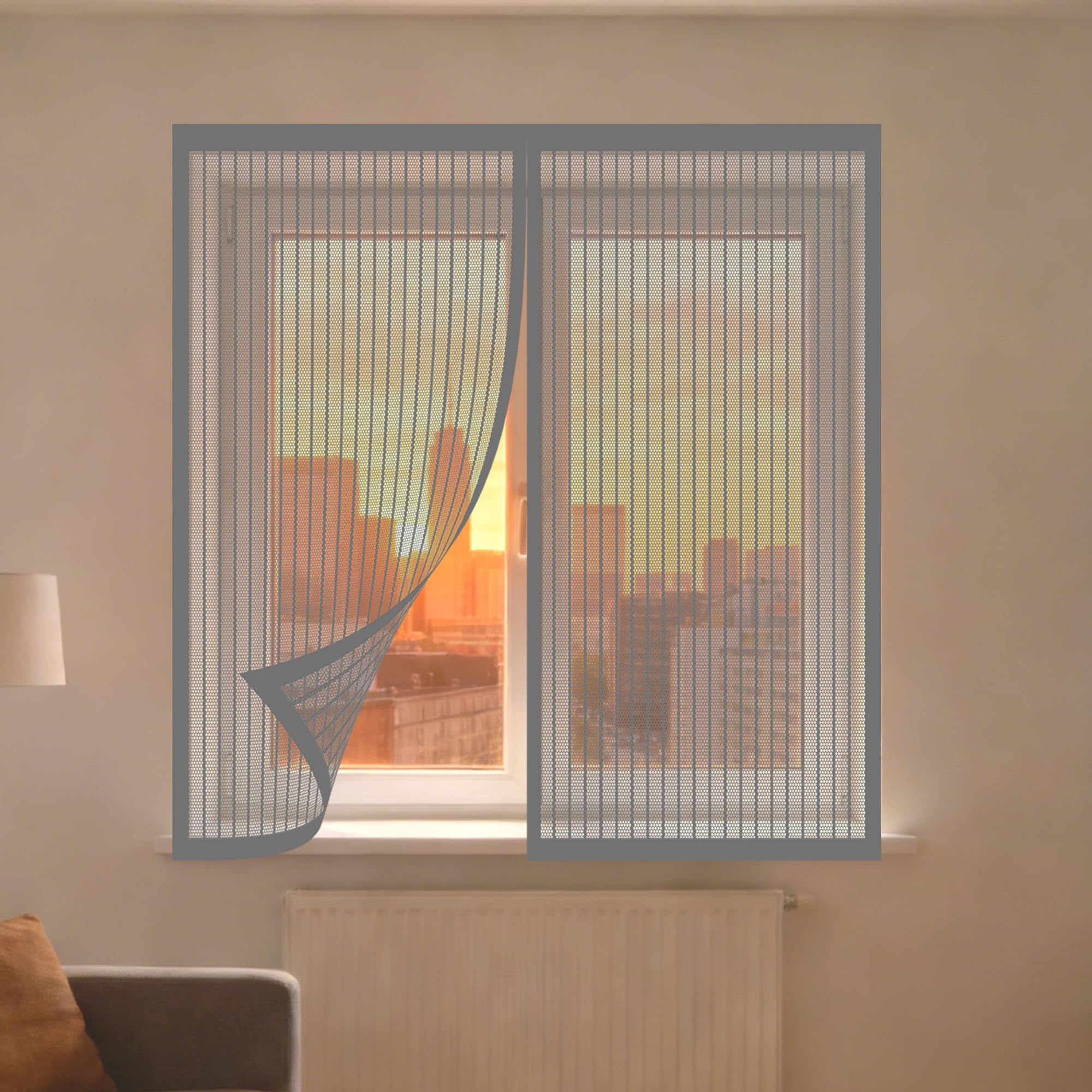 Magnetic Window Screen 75 x 115 cm Prevents Insects Flies Mosquitoes from Entering The Room Window Fly Net Easy Install for Living Room Bedroom Offfice, Grey