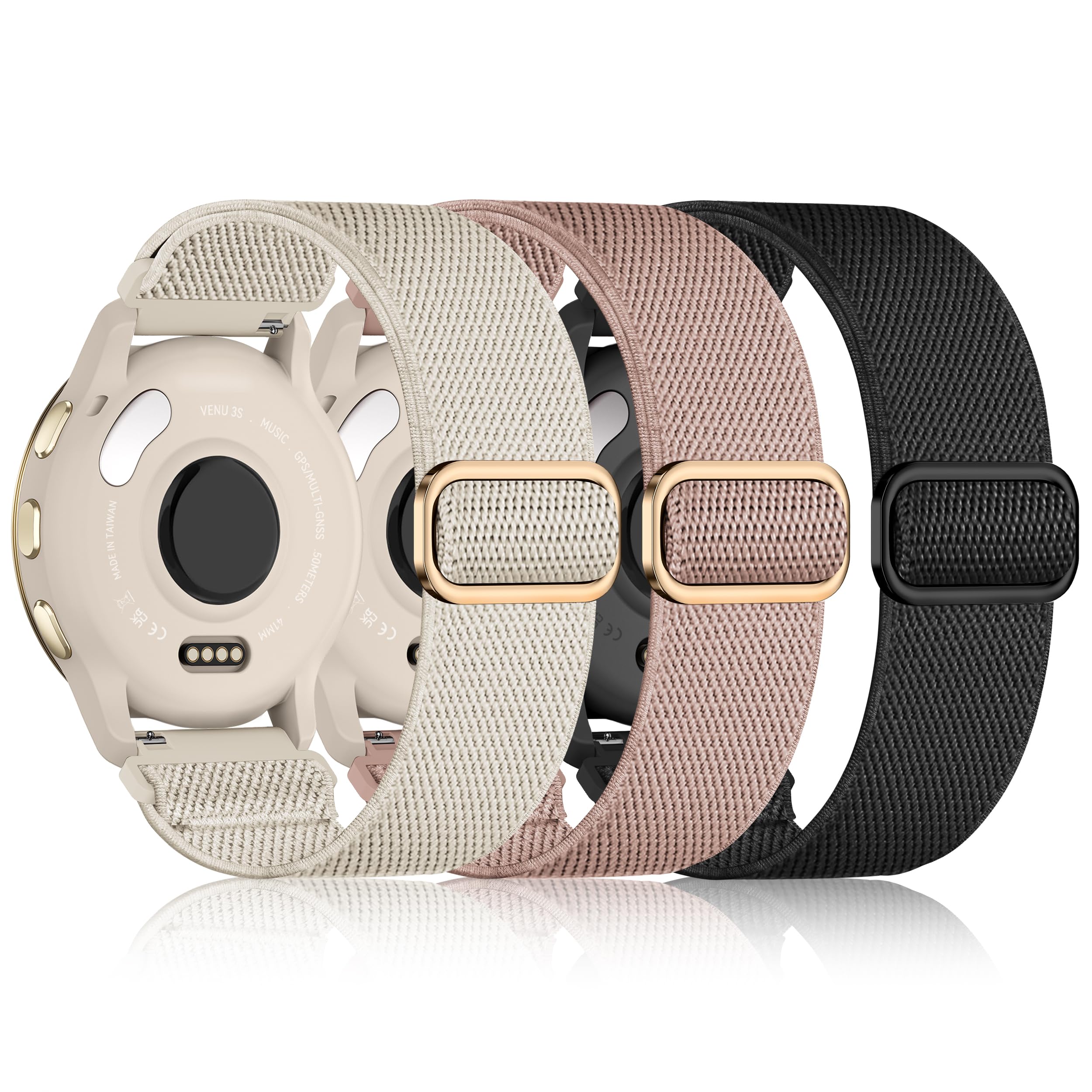 Photo 1 of Wizvv 18mm Nylon Sport Elastic Bands Compatible with Garmin Vivoactive 4S, Venu 3S/2S Venu 4 41mm Watch Band, Forerunner 265s/255s, 3 Pack Fabric Loop Wristband Strap Replacement for Men and Women
