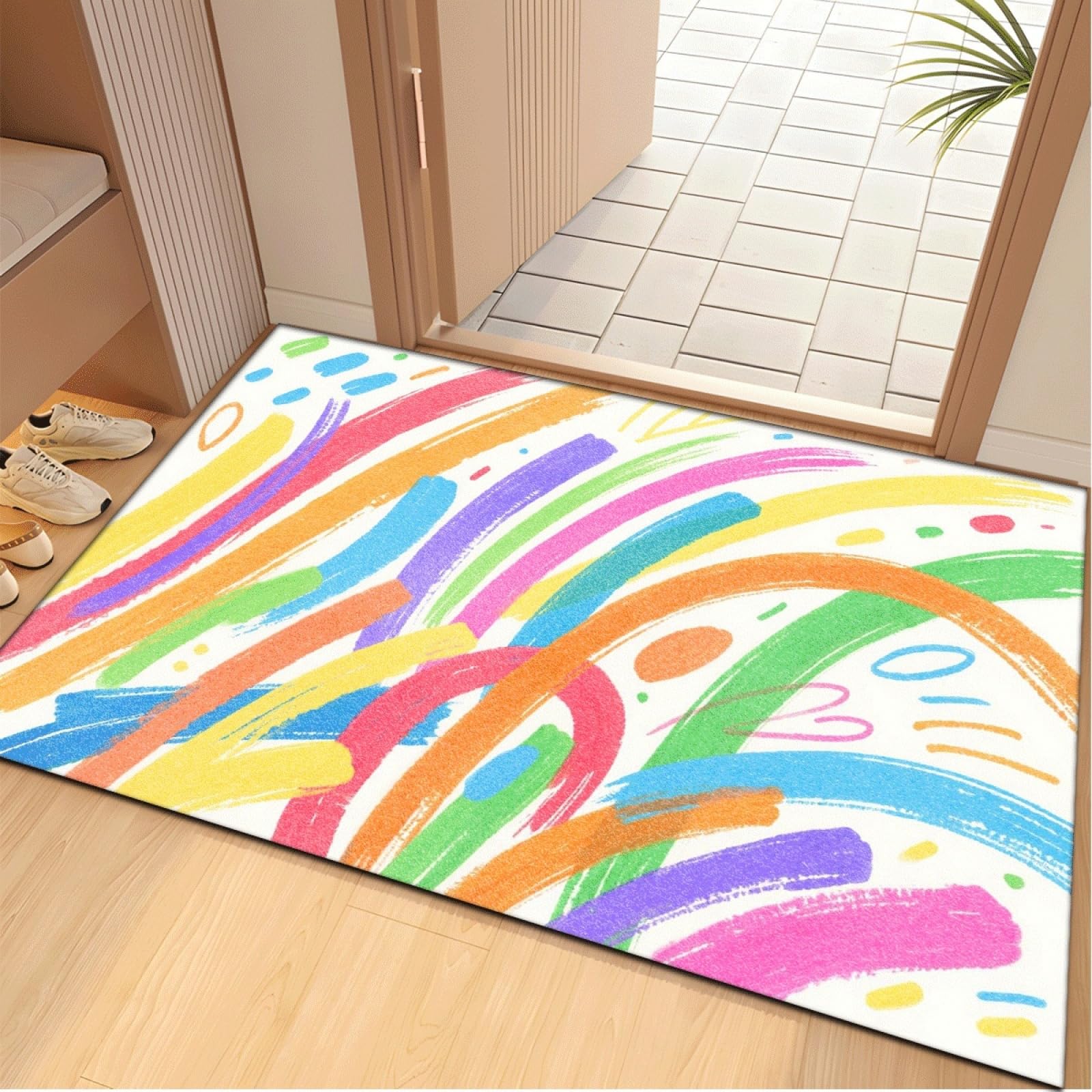 Zerbino Ingresso Esterno Linee Gialle Arancioni Zerbino Ingresso Interno Rettangolare con Retro in Gomma Antiscivolo per Casa Camera da Letto Corridoio Cucina Ufficio 60x90 cm