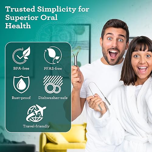 Vista 14 de GuruNanda Raspador de lengua para adultos (paquete de 4) con estuche de viaje, acero inoxidable de grado médico 420, ayuda en el aliento fresco