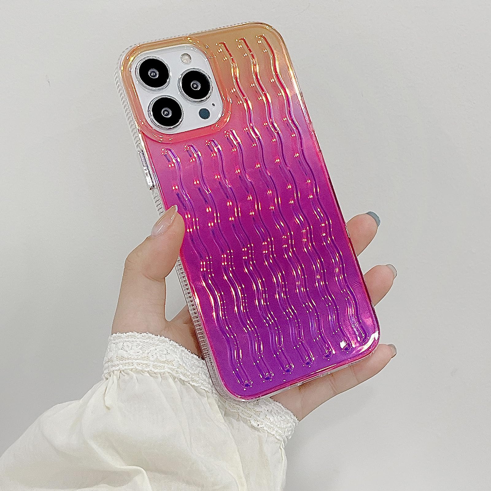 VALRION Compatible with iPhone 15 Pro Gradient Glitter Bling Case Glitter Sparkle Colorful Starry Cover Luxury Shiny Fashion Curve Water Ripple Phone Cover for Women Girly Slim Phone Cover, Rose