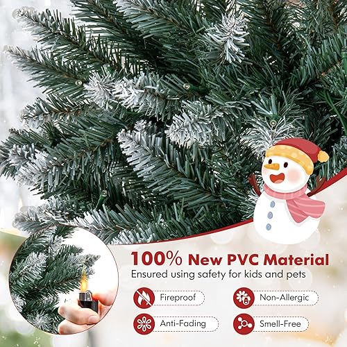 Miniatura 7 de HAPPYGRILL Árbol de Navidad artificial preiluminado de 4 pies, árbol de Navidad con 225 puntas de rama, 100 luces LED, 2 colores de iluminación, 11