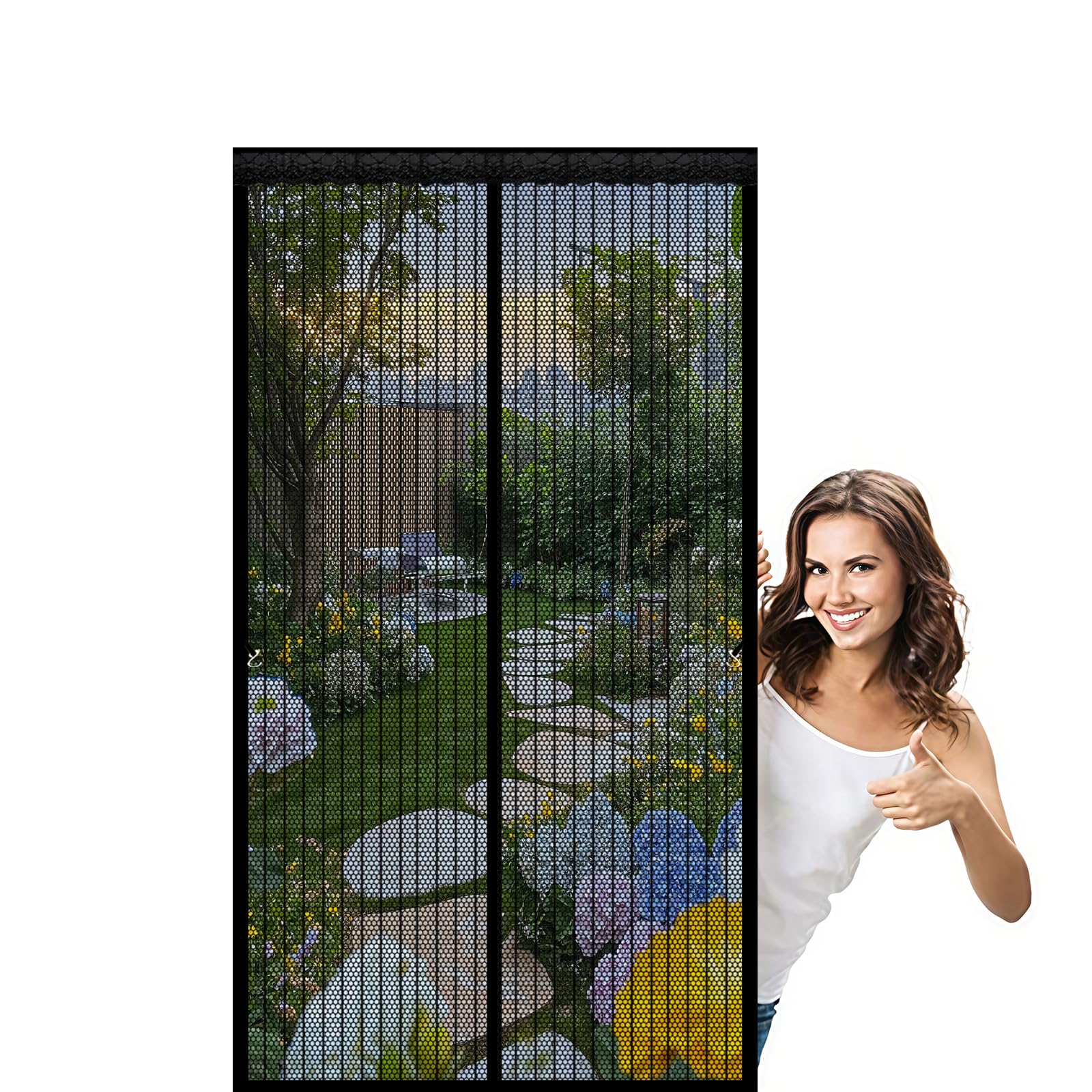 Magnetic Fly Screen Door 122 x 225 cm Keep Bugs Out Lets Fresh Air in, with Powerful Magnets and Full Frame Hook&Loop, No Gap, Magnetic Insect Door Screen Kid and Pet Friendly, Black