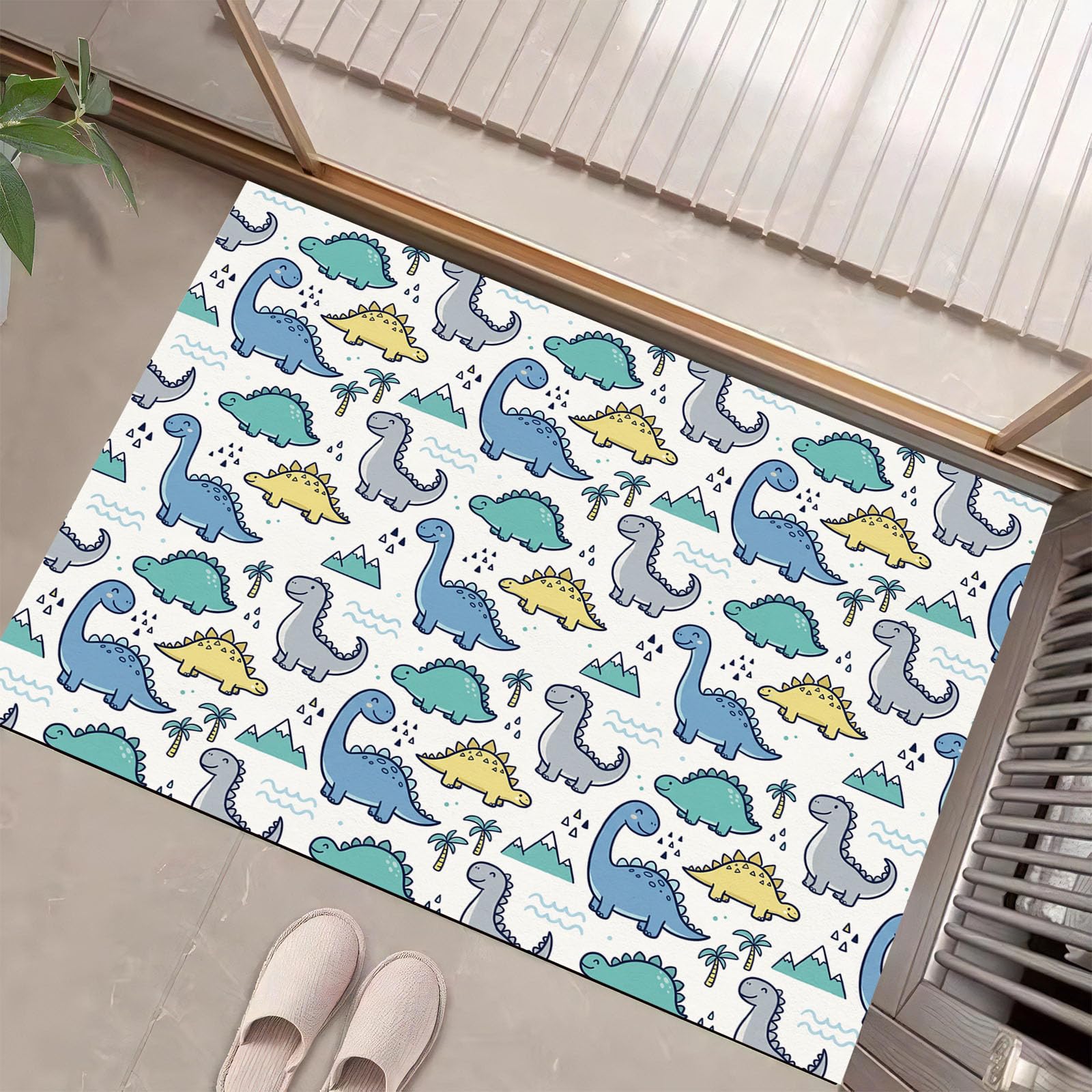 Felpudo de Entrada 80x120cm, Alfombra Animado Juguetón Atrapapolvo Alfombra Dinosaurio Dibujos Animados Antideslizante Lavable, Alfombrilla con Microfibras Suaves para Puerta, Pasillo, Azul Claro