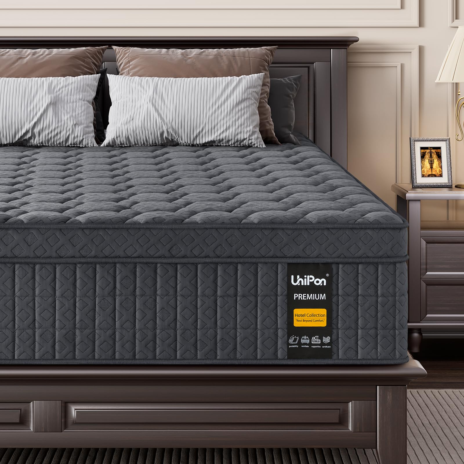 UniPon 14 inch Extra Firm Mattress Queen, Hybrid Mattress with Back and Lumbar Hip Support, Fiberglass Free, 365 Nights Trial, 10 Years Warranty