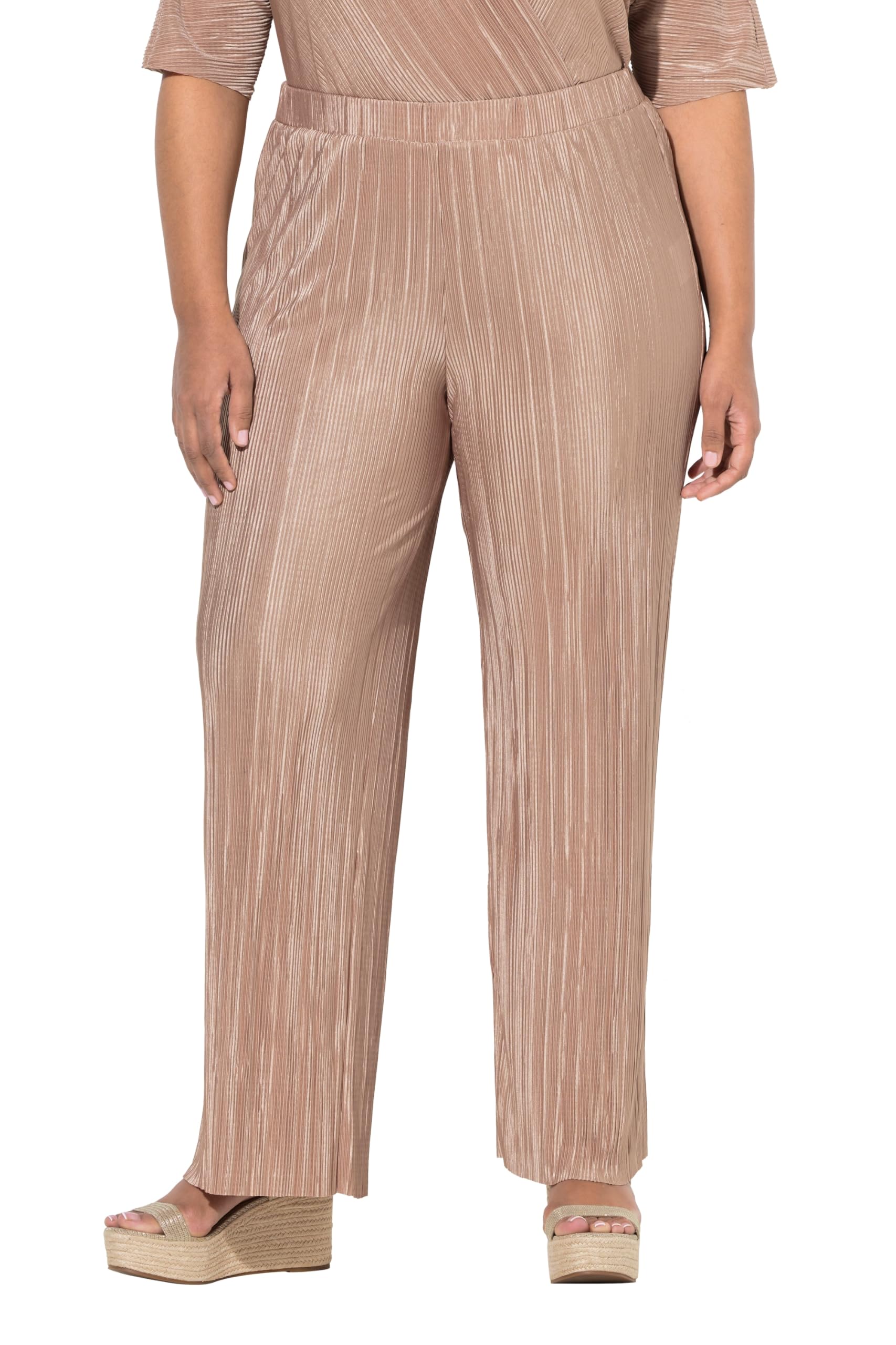 Ulla Popken Damen große Größen Übergrößen Plus Size Plissee-Hose, weites Bein, High Waist, Elastikbund 849996