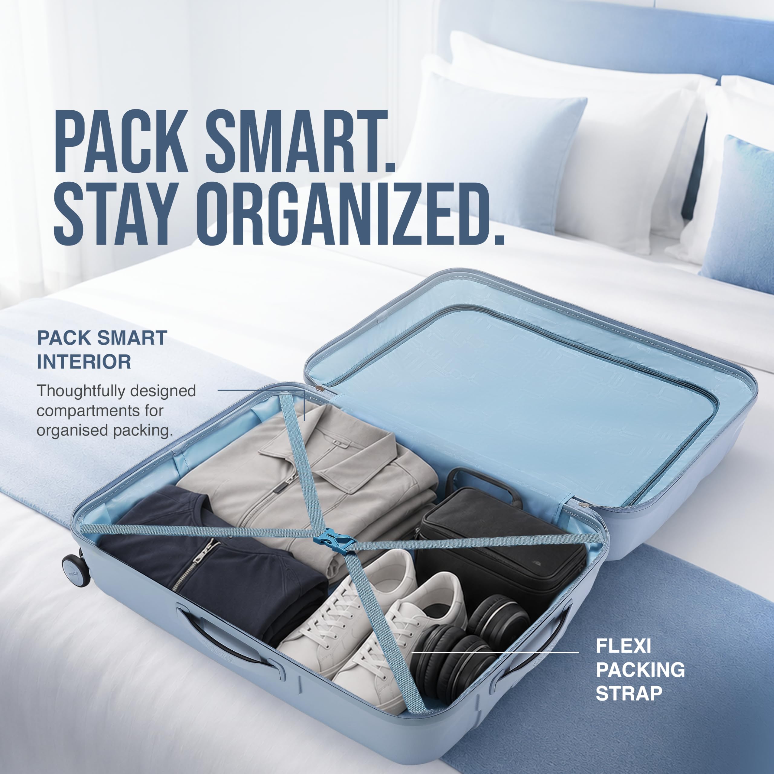 American Tourister Ivy 2.0|Medium Size Check-in Spinner Trolley Bag (68 cm)|360° 8 Wheel Travel Luggage|Hard Case Polypropylene (PP) Suitcase|Combination Lock|Blue Frog