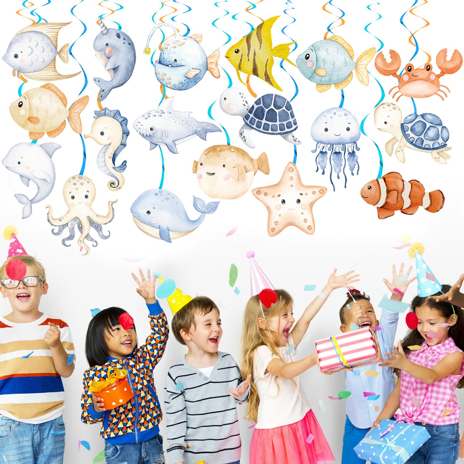 Zwierzęta oceaniczne wiszące wiry pod morzem impreza wiszące dekoracje zwierzęta morskie impreza wiry sufit ocean dekoracje imprezowe serpentyny na ocean motyw morza artykuły na baby shower