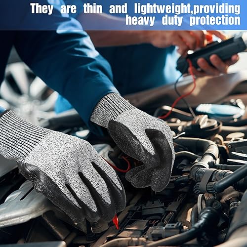 Miniatura 7 de Copkim 18 pares de guantes de nivel 5 resistentes a los cortes, guantes protectores ligeros con revestimiento de poliuretano para mujeres y hombres