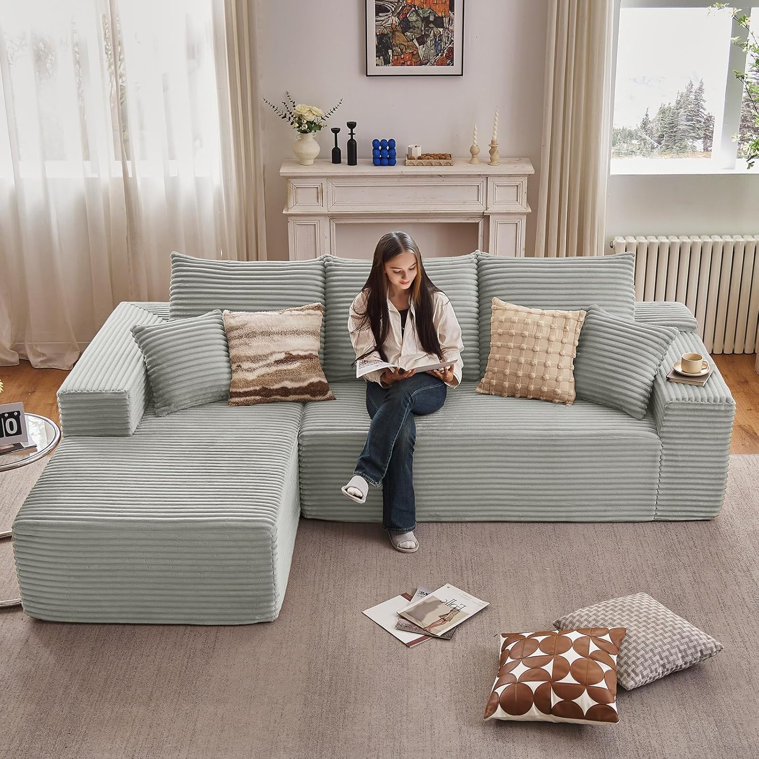 107.5" Cloud Sectional Couch with L-Shape Chaise, Modern Cloud Couch with Deep Seat, Modular Sectional Couches for Living Room, Apartment, Office, No