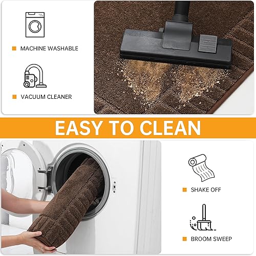 Miniatura 6 de BEQHAUSE Door-Mat - Tapete antideslizante para puerta principal, de perfil bajo, resistente a la suciedad, lavable, absorbente, color marrón, 32 x