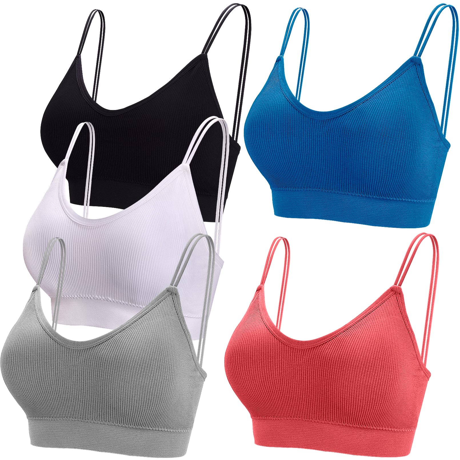 BQTQ5 Pieces Camisole Bras for Women V Neck Camisole Bralettes Seamless Sleeping Bra with Straps and Removable Pads for Women Girls