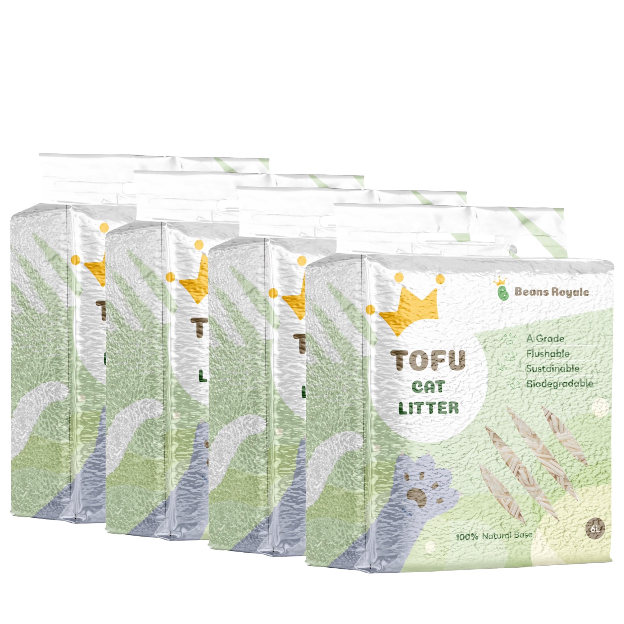 Beans Royale Tofu Cat Litter, Clumping Kitty Litter, Flushable,Pea Fiber,Dust Free, Odor Control, Low Tracking, Lightweight (Vanilla 4 Packs) (Milky 4 Pack) — image 1