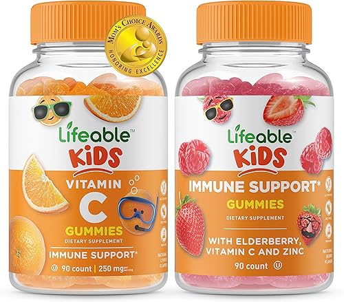 Lifeable Vitamina C Kids + paquete de gomitas de apoyo inmunológico para niños, gran sabor, suplemento vitamínico, sin gluten, sin OMG, gomita
