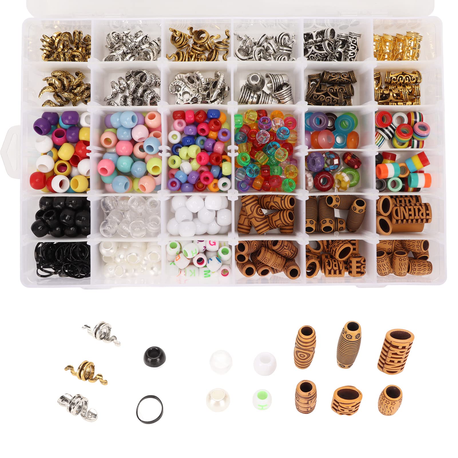 Set di perline di plastica in resina e perline dreadlocks in scatola