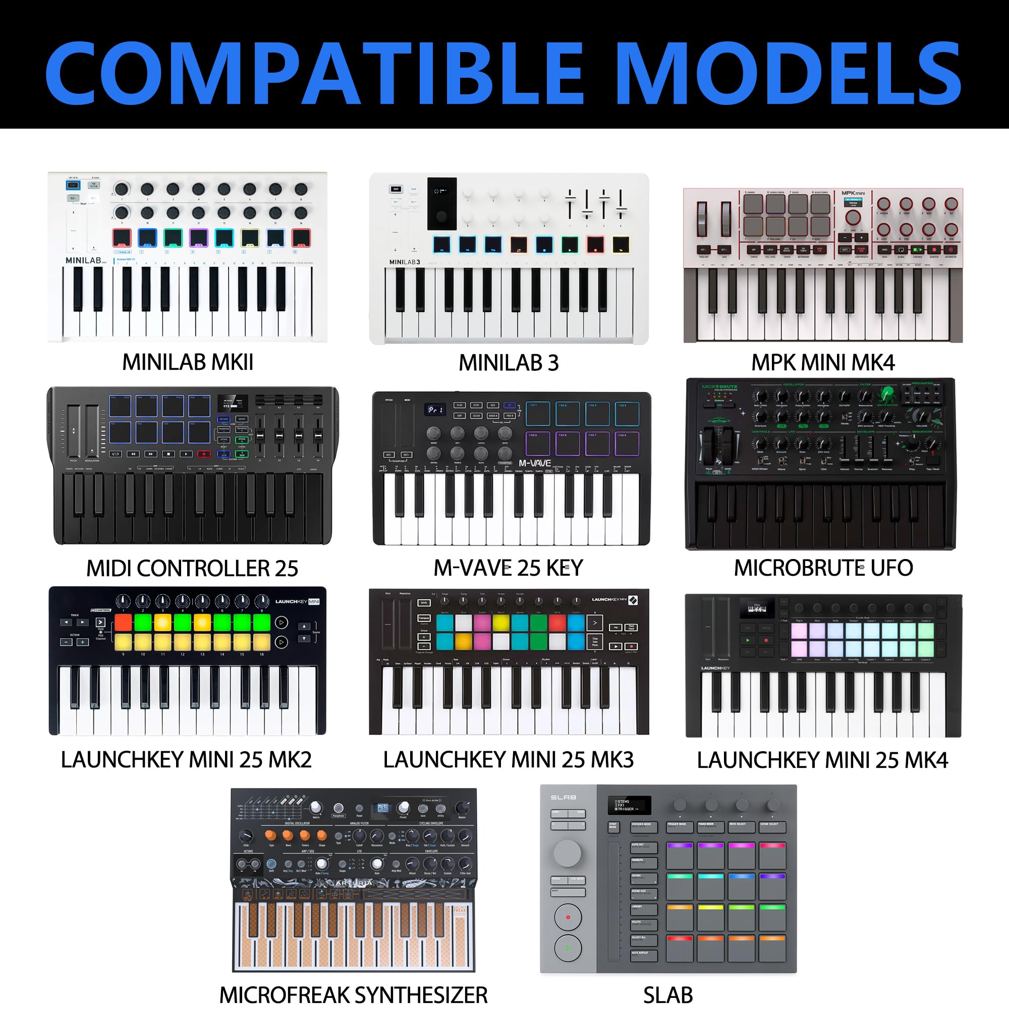 Musiin Étui en Velours Premium pour Clavier MIDI, Compatible avec MPK Mini IV, Arturia MiniLab 3, MiniLab MkII 25 Slim, Housse pour Clavier, contrôleur MIDI et synthétiseur (Gris)