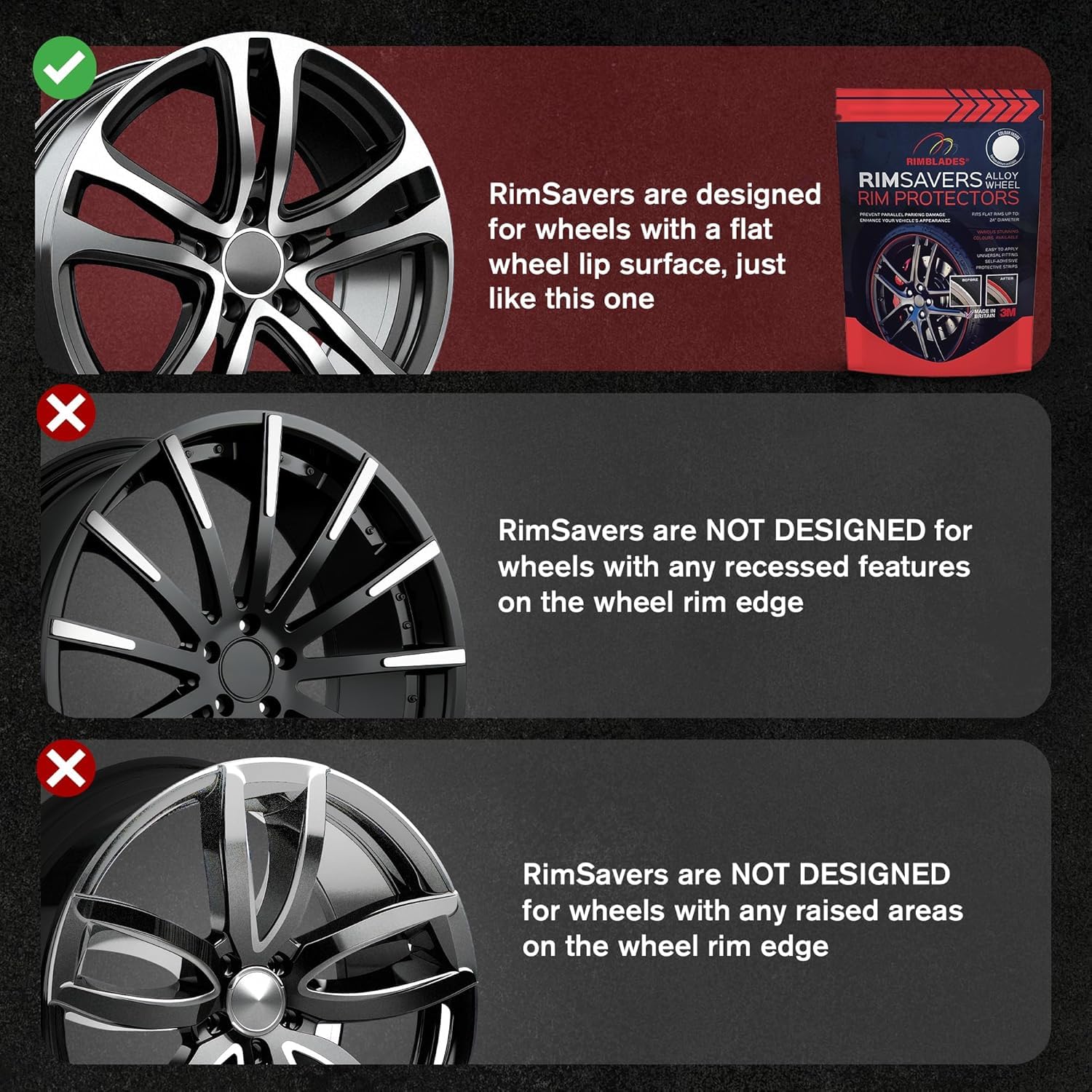 Rimsavers Negro - Protectores de Llantas de aleación Flexibles, Longitud 22 Pulgadas, compatibles con Llantas de Perfil Plano
