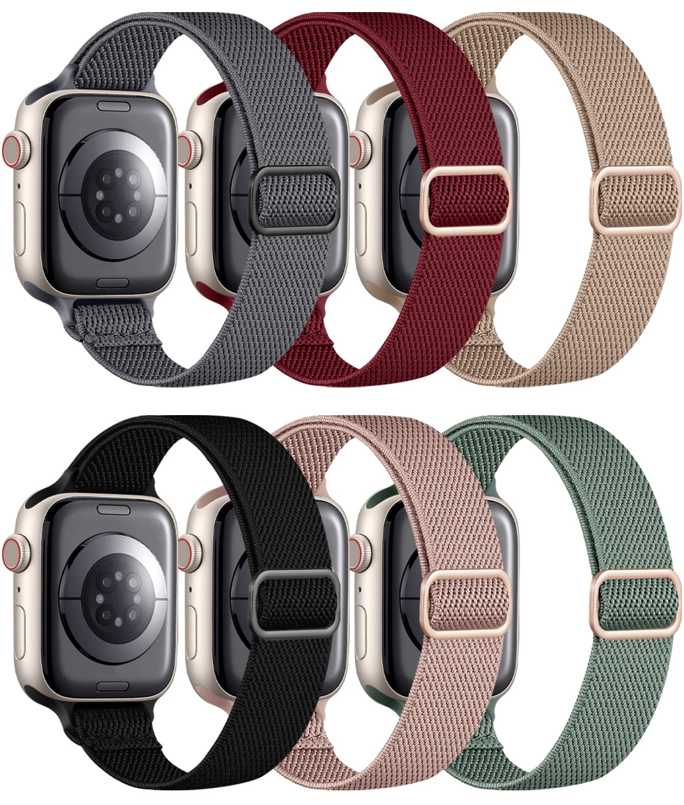 Charlam 6 Pack Slim Stretchy Compatible with Apple Watch Band 42mm 44mm 45mm 49mm Women Lady, Soft Solo Loop Bands Adjustable Strap Replacement for iWatch Series 8/7/6/5/4/3/2/1/SE/Ultra, (Package E)