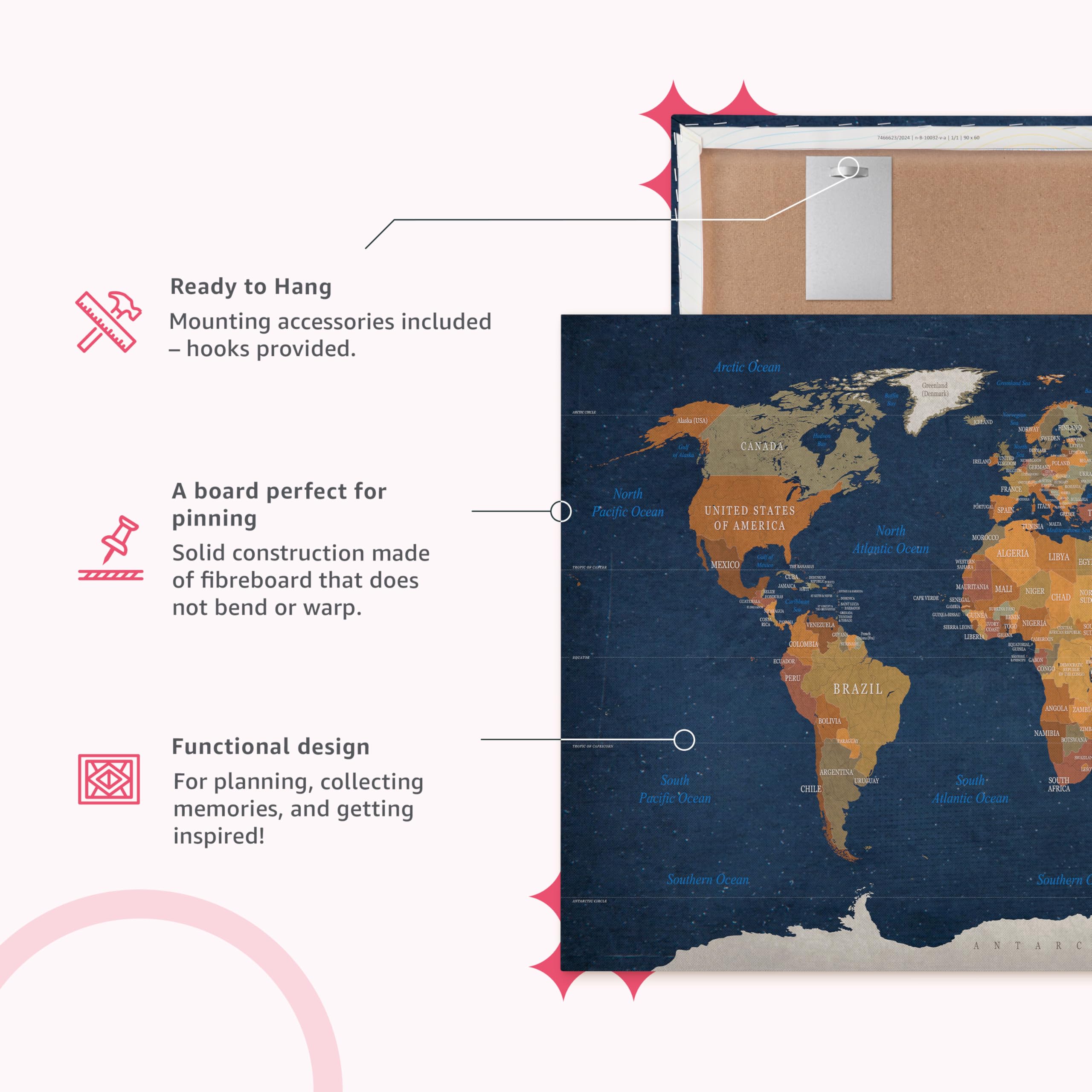 Weltkarte Poster Decomonkey | Weltkarte Vintage Poster Wanbild Retro XXL  Worldmap INKL Weltkarten Bilder, image size:2560x2560