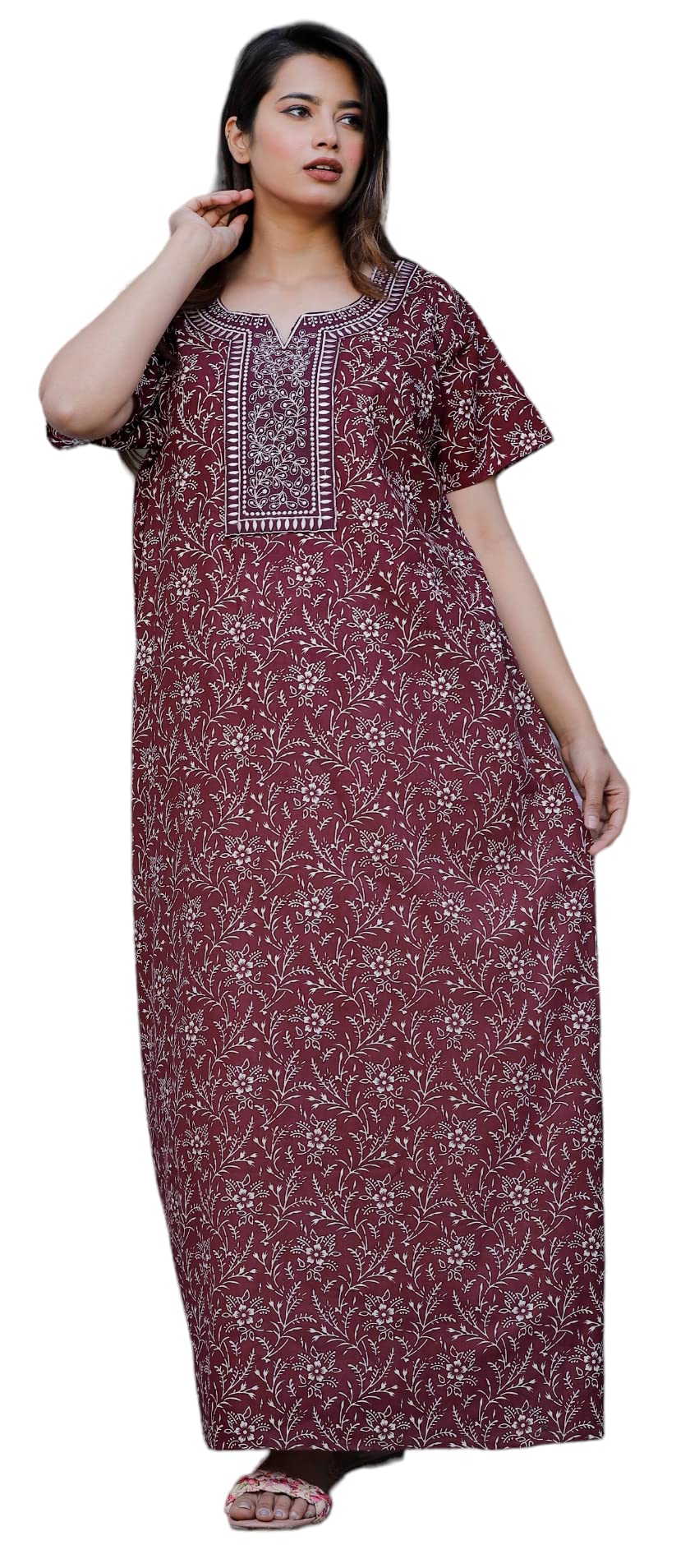 G4Girl Cotton Embroidery Maxi Nighty For Womens/Girls (Z3, Maroon) Free Size (B0BXJKZWR7) Amazon Price History, Amazon Price Tracker