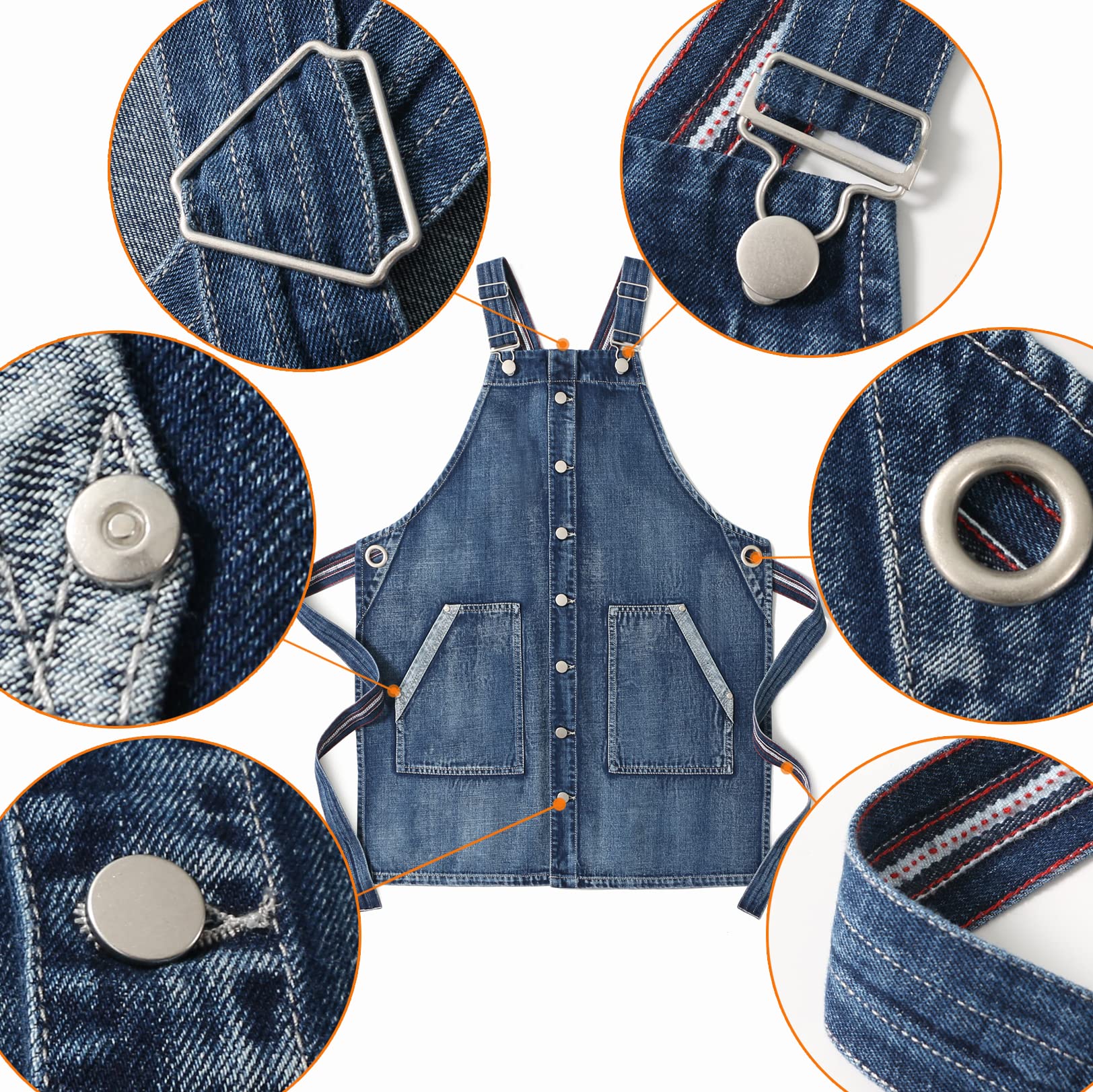 Jeanerlor Eltern-Kind-Outfit Denim Crossback Arbeitsschürze mit Taschen Unisex verstellbar (Denimblau)