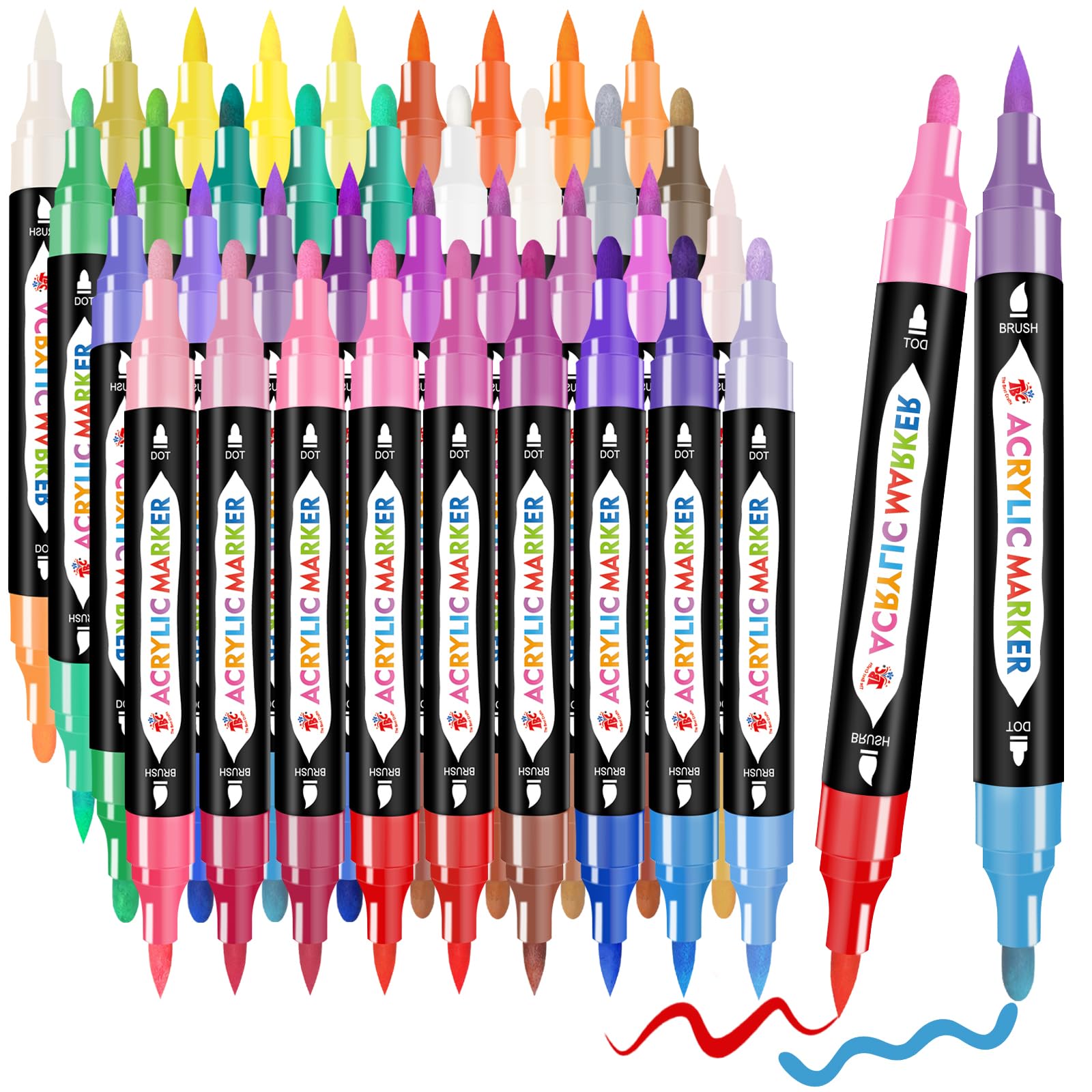 TBC The Best Crafts Lápices acrílicos de 72 colores, 36 unidades de lápices acrílicos de doble punta para piedras, resistentes al agua, rotulador de pintura acrílica, rotuladores de vidrio para