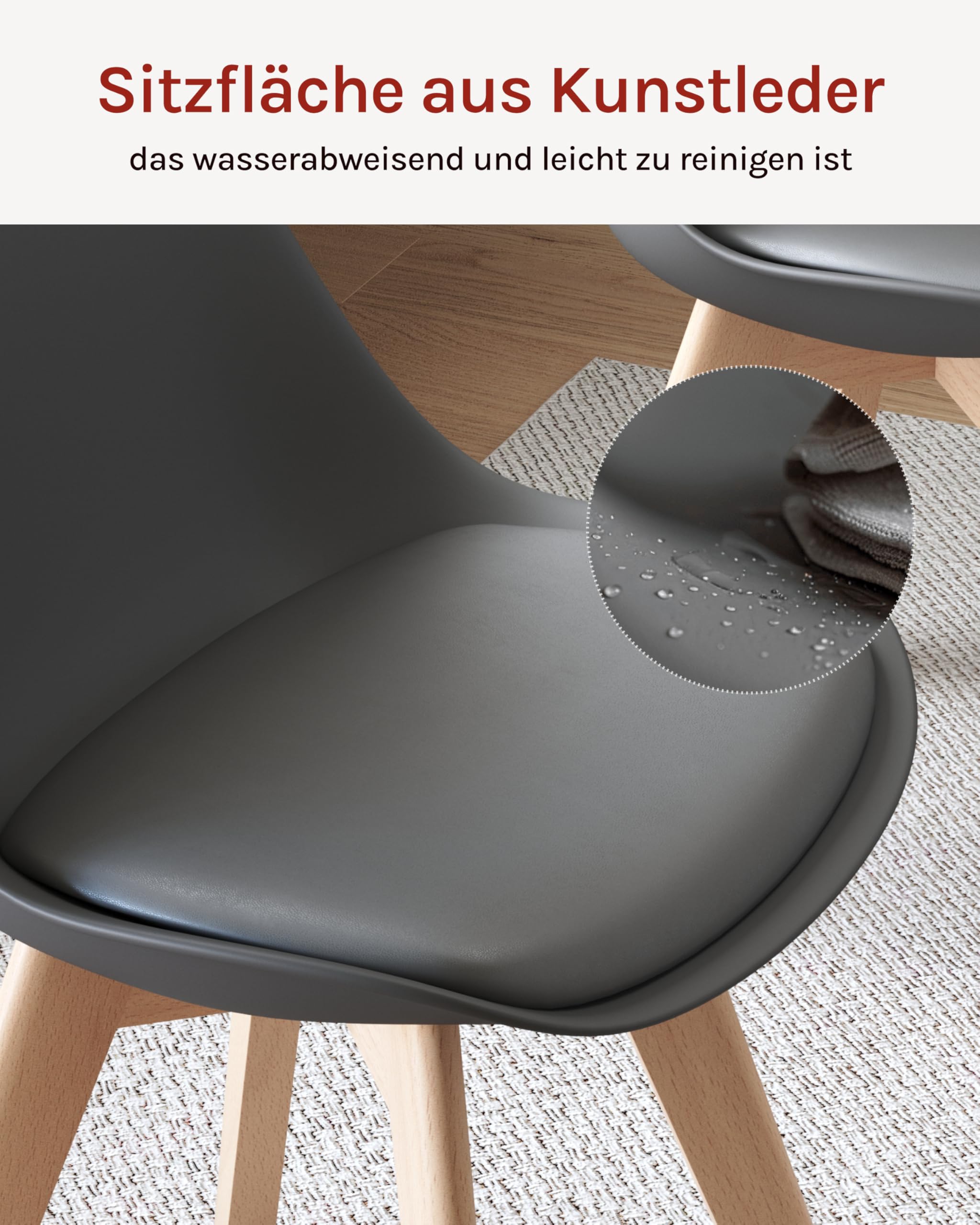 WOLTU Esszimmerstühle 4er Set, Skandinavische Küchenstühle Retro Design, Sitzfläche aus Kunstleder, mit Massivholz Beinen, bis 150 kg belastbar, Grau