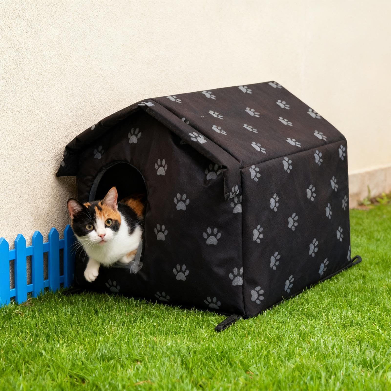 Wetterfeste Katzenhöhle – Winterhaus, halbgeschlossen, tragbare Höhle, Lebensraum für Haustiere | Garten Terrasse Hof Balkon Garage Wohnung Haus Hunde Kaninchen Katze