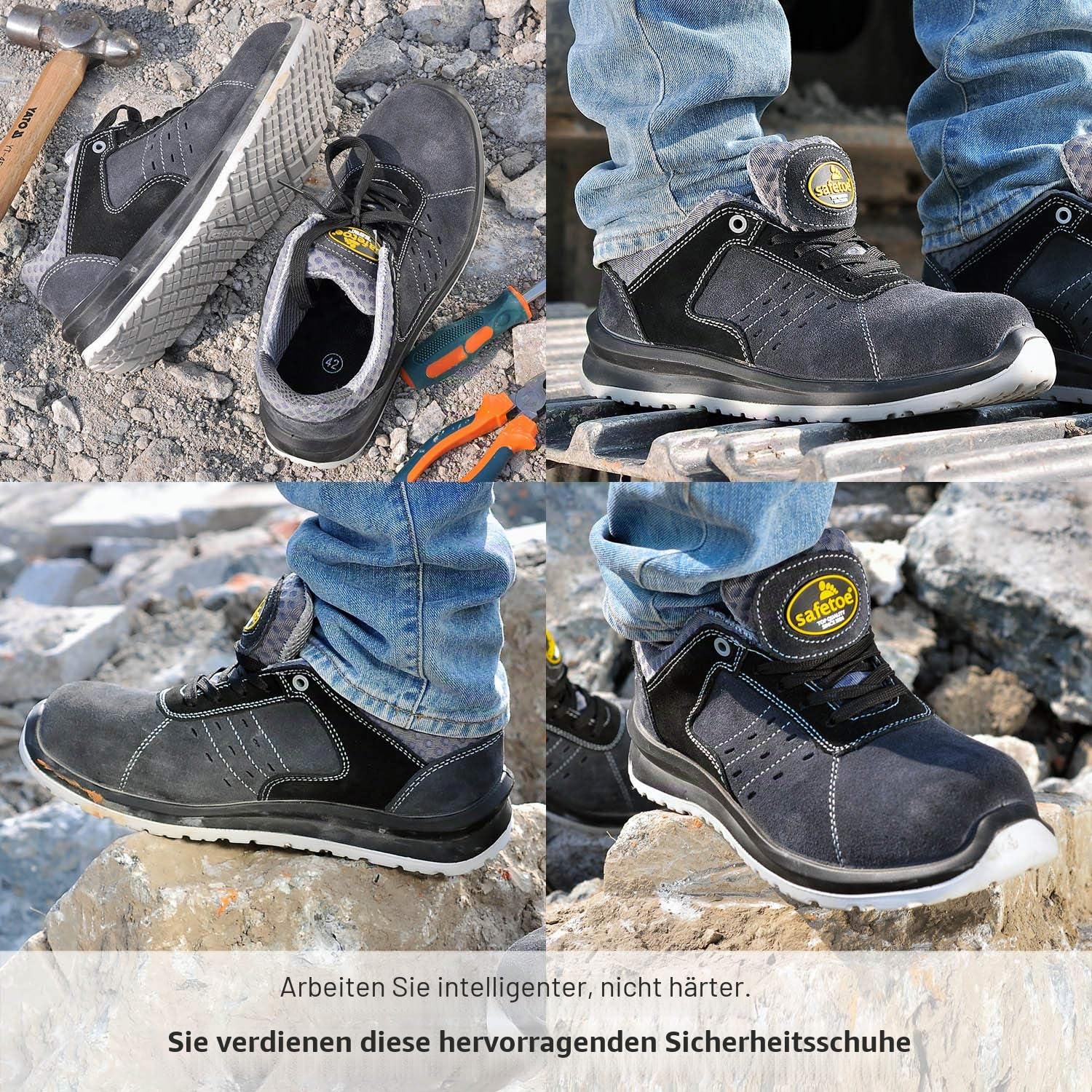 SAFETOE Herren Sicherheitsschuhe Arbeitsschuhe L7331 (S1P 2018 größte Nachfrage) von Atmungsaktivität und Stoßdämpfung, Grau- Gr.- 44 EU