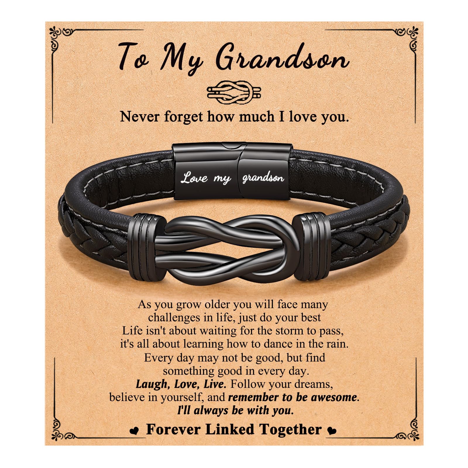 ORISPRETo My Son/Grandson/Nephew Bracelet, Gifts for Teens Boys Men Braided Knot Leather Inspirational Bracelet for Birthday Communion Confirmation Graduation Back to School Christmas Gifts…