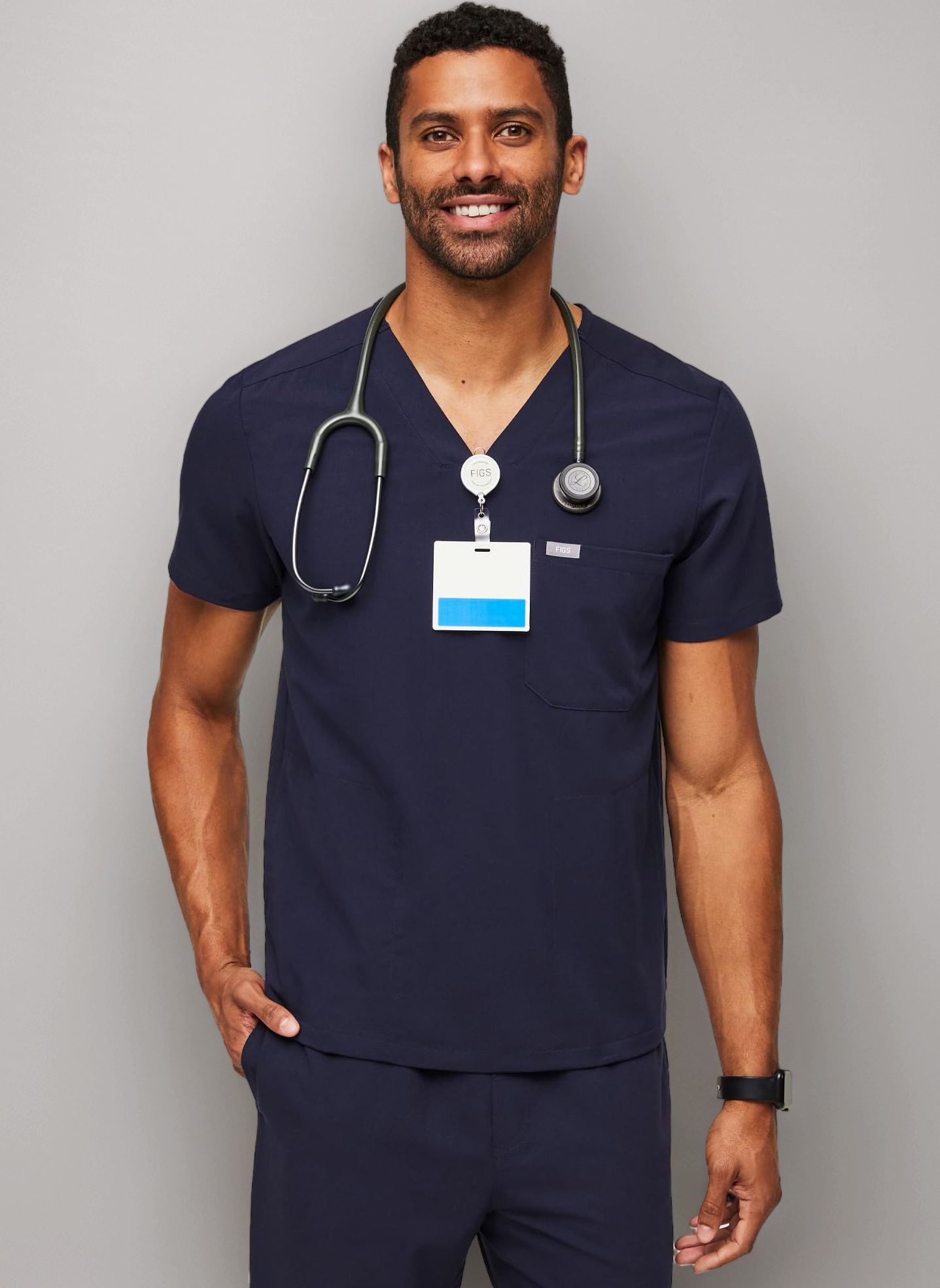 FIGS Chisec Scrub Top for Men – 3 Pockets, Tailored Fit, Squared V-Neck, 4-Way Stretch, Moisture-Wicking Men's Scrubs