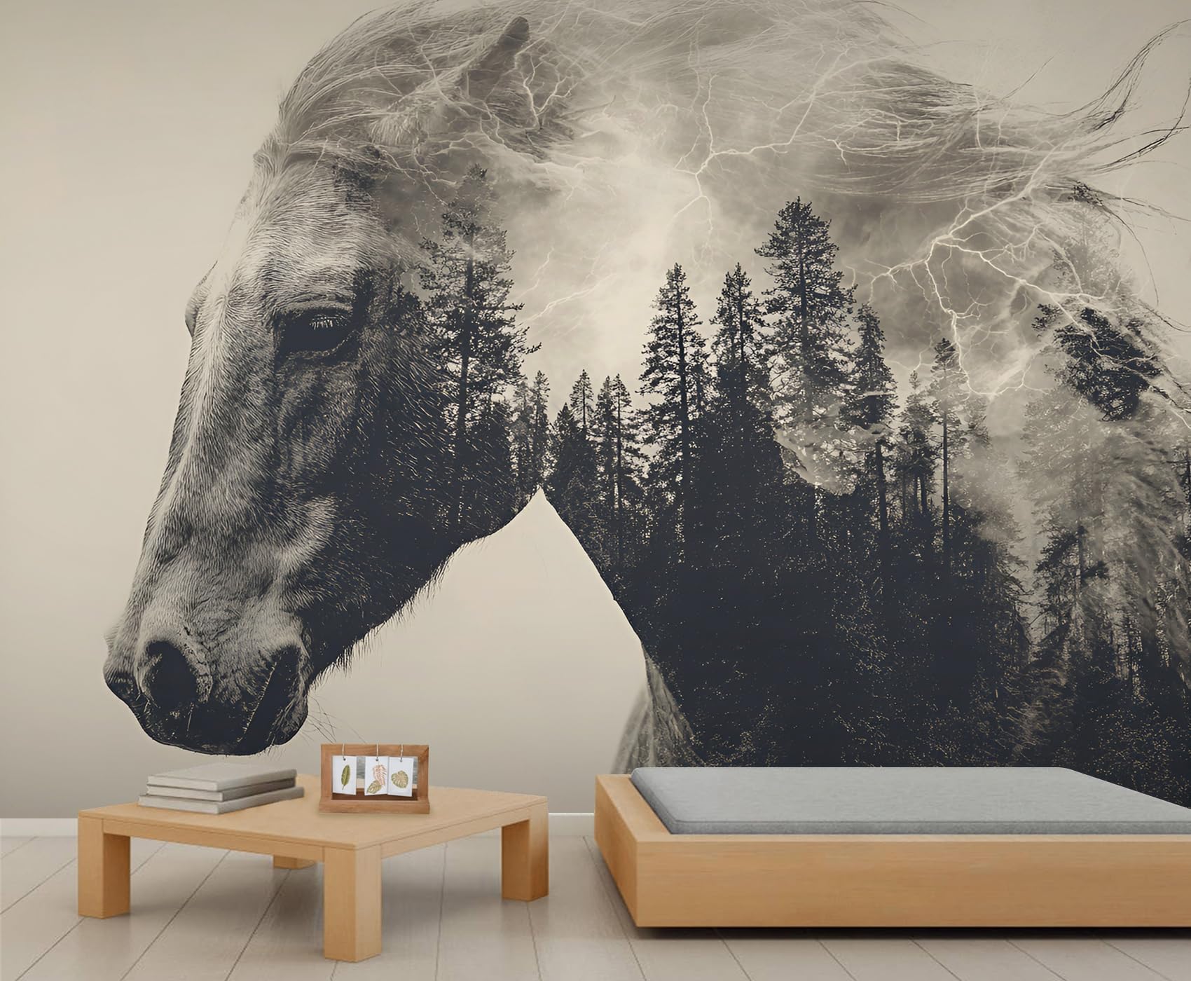 Forest Themed Horse Wallpaper Horse Silhouette Mural Forest Lightning Wall Mural Retro Animal Murals for Living Room Bedroom 500 x 317 cm